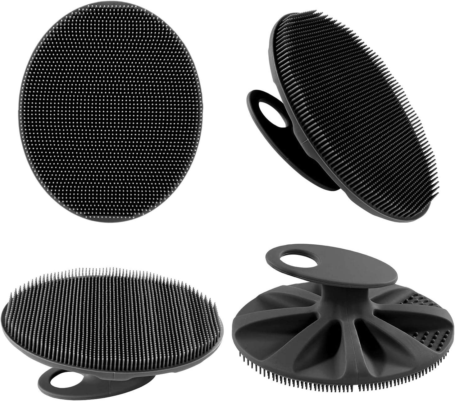Soft Silicone Body Cleansing Brush Shower Scrubber, Gentle Exfoliating and Massage for All Kinds of Skin Gray+Black