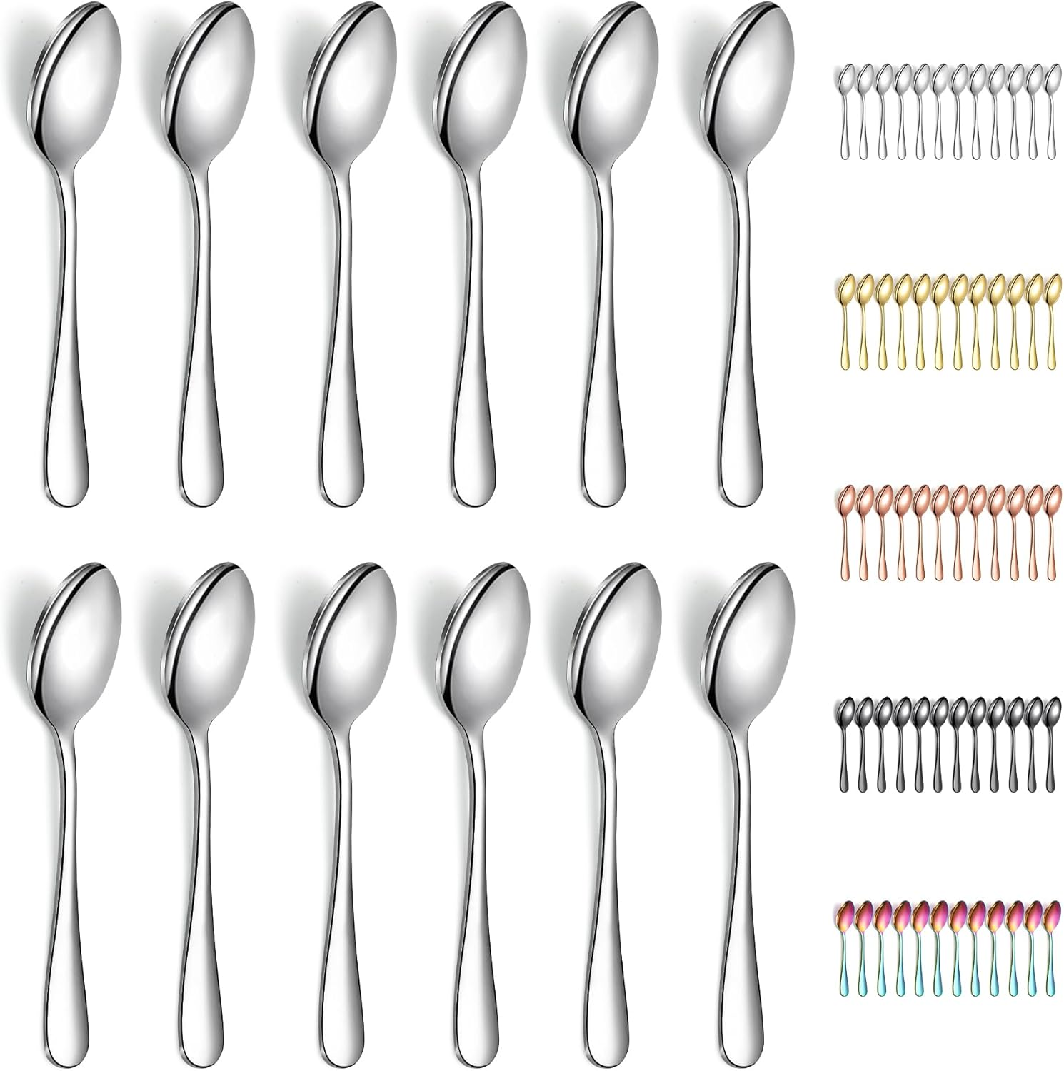 Teaspoons 12 Pieces 14cm, Stainless Steel Tea Spoon Coffee Spoons Dessert Spoons, Cutlery for Tea, Coffee, Cake, Dessert, Dishwasher Safe