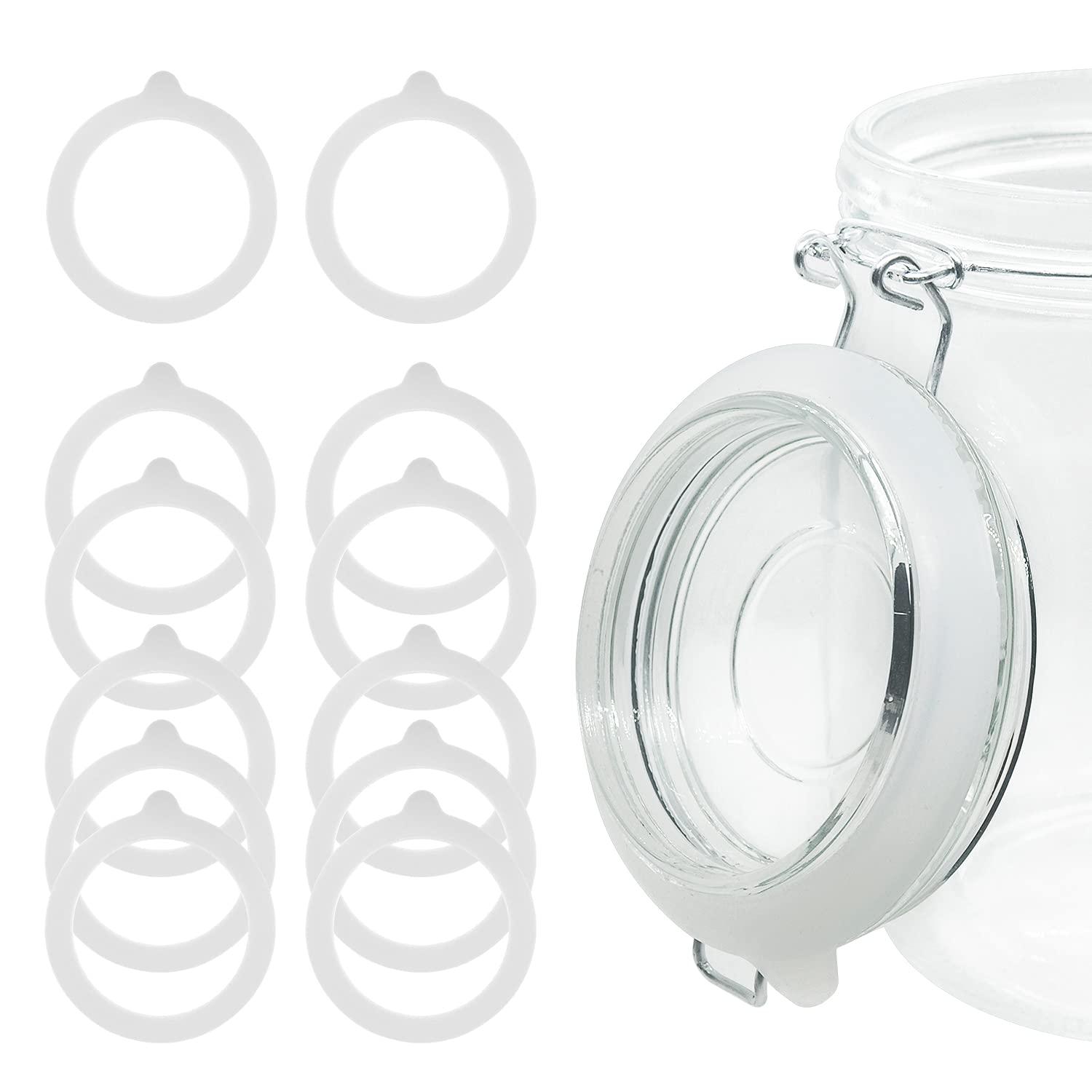 12 Pieces Rubber Seals Rings for Glass Jars, Airtight Silicone Replacement Gasket, Leakproof Silicone Gasket Sealing Rings for Mason Jars, Elastic and Fits Most Sizes White