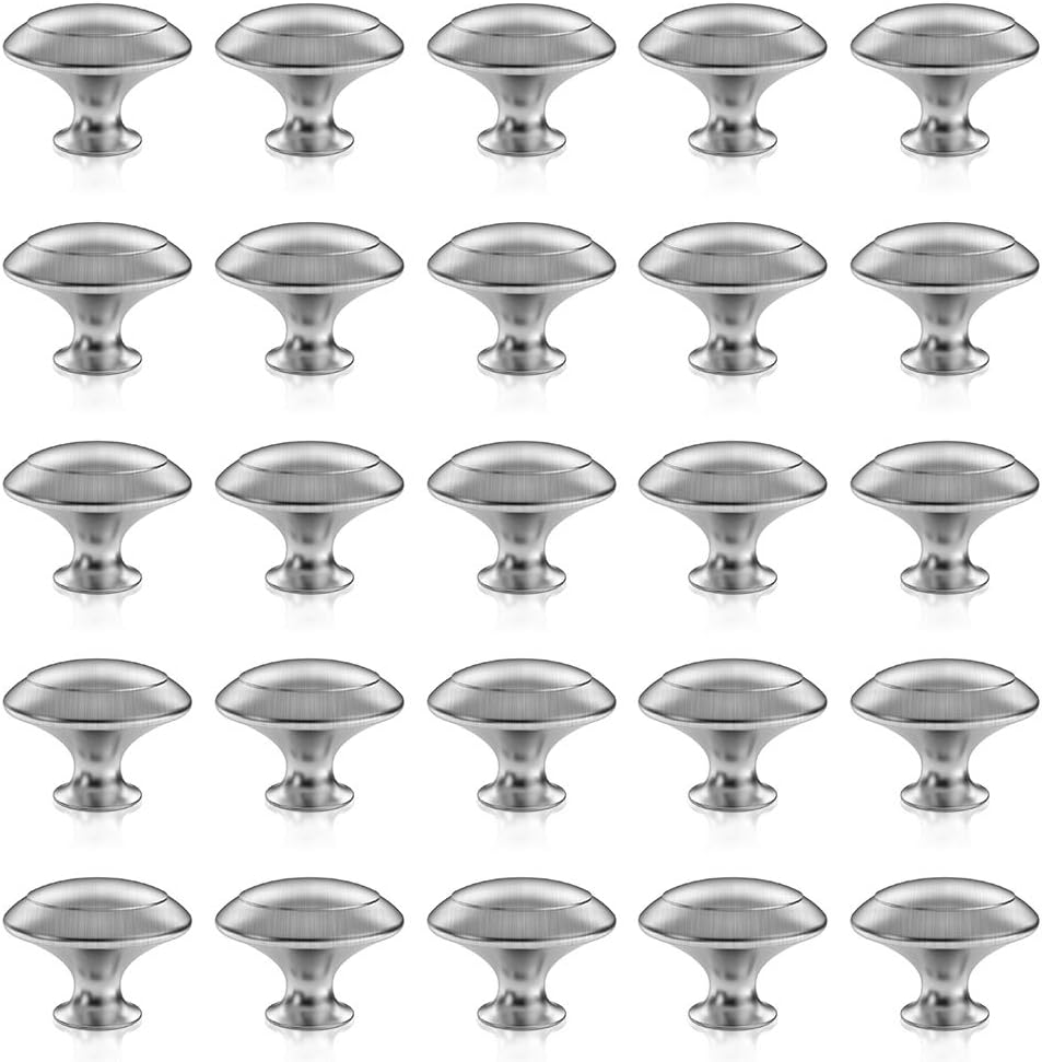 25 Pack Cabinet Hardware Round Knobs Silver Kitchen Mushroom Brushed Nickel Knobs, Cupboard Heavy Knobs, Door Handle Pull for Bathroom Drawer, 1-1/8 inch 29.5mm 25 Pack
