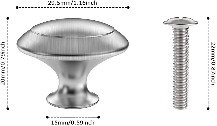 25 Pack Cabinet Hardware Round Knobs Silver Kitchen Mushroom Brushed Nickel Knobs, Cupboard Heavy Knobs, Door Handle Pull for Bathroom Drawer, 1-1/8 inch 29.5mm 25 Pack