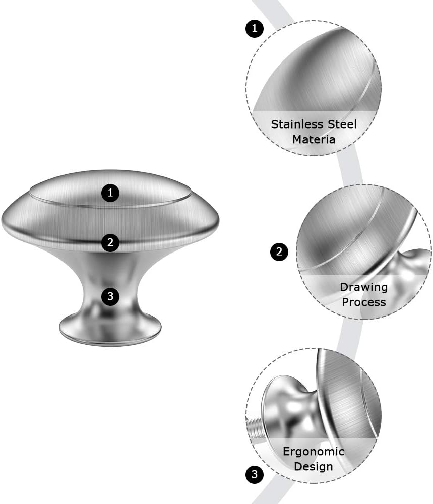 25 Pack Cabinet Hardware Round Knobs Silver Kitchen Mushroom Brushed Nickel Knobs, Cupboard Heavy Knobs, Door Handle Pull for Bathroom Drawer, 1-1/8 inch 29.5mm 25 Pack