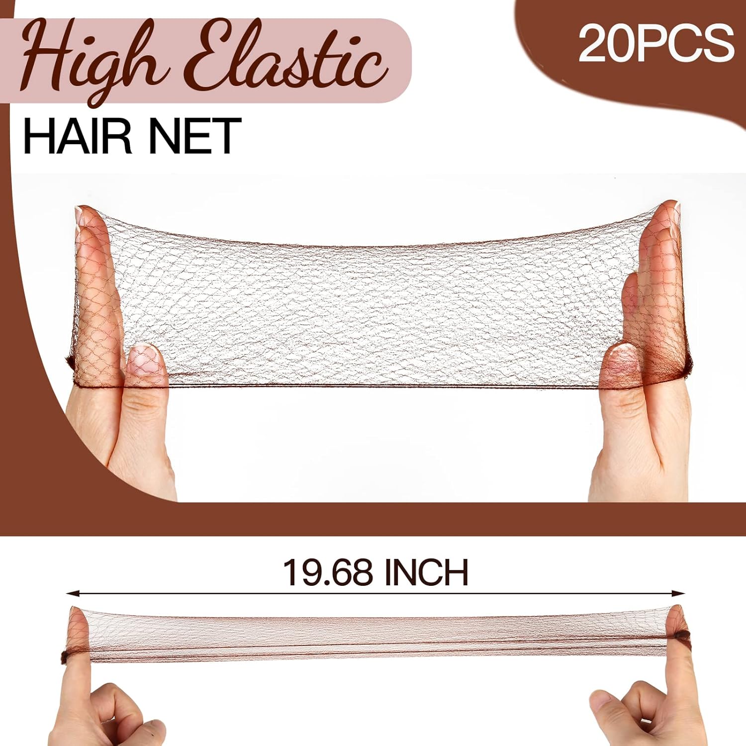 Hair Accessories Set: 20PCS Mesh Hair Nets Invisible and 40PCS U Shaped Hair Pins for Women, Girls, Ballet Bun Maker & Dance Hair Nets- 20 inch 50cm , Hair Pins- 2.4 inch 6cm , Brown