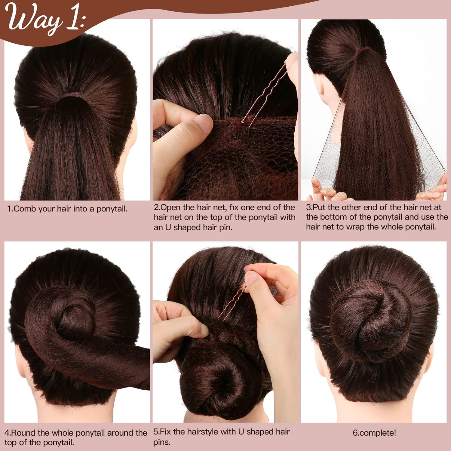 Hair Accessories Set: 20PCS Mesh Hair Nets Invisible and 40PCS U Shaped Hair Pins for Women, Girls, Ballet Bun Maker & Dance Hair Nets- 20 inch 50cm , Hair Pins- 2.4 inch 6cm , Brown