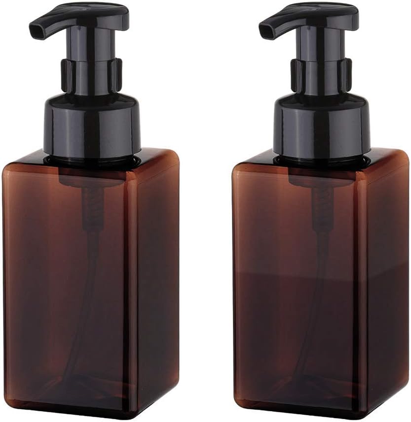 Foaming Soap Dispenser, 450ml 15oz Refillable Pump Bottle Plastic for Liquid Soap, Shampoo, Body Wash 2 Pcs Amber