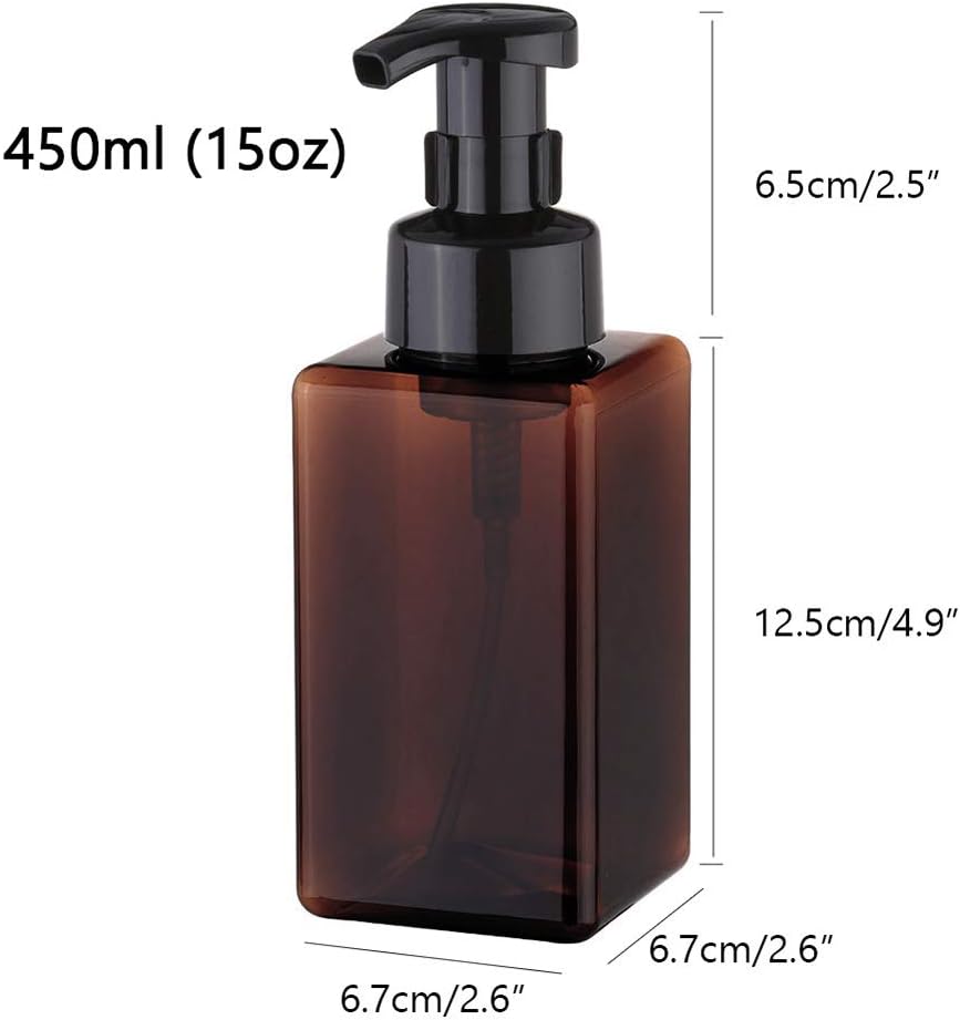 Foaming Soap Dispenser, 450ml 15oz Refillable Pump Bottle Plastic for Liquid Soap, Shampoo, Body Wash 2 Pcs Amber