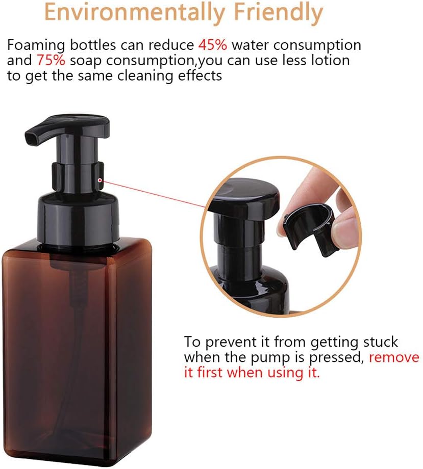 Foaming Soap Dispenser, 450ml 15oz Refillable Pump Bottle Plastic for Liquid Soap, Shampoo, Body Wash 2 Pcs Amber