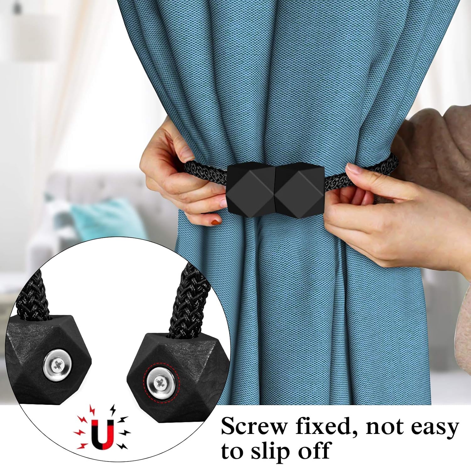 8 PCS Magnetic Curtain Tiebacks, European Style Convenient Drape Tie Backs, Decorative Drape Tie Backs Holdback Holder for Window Draperies, No Tools Required for Christmas Home Holiday Décor