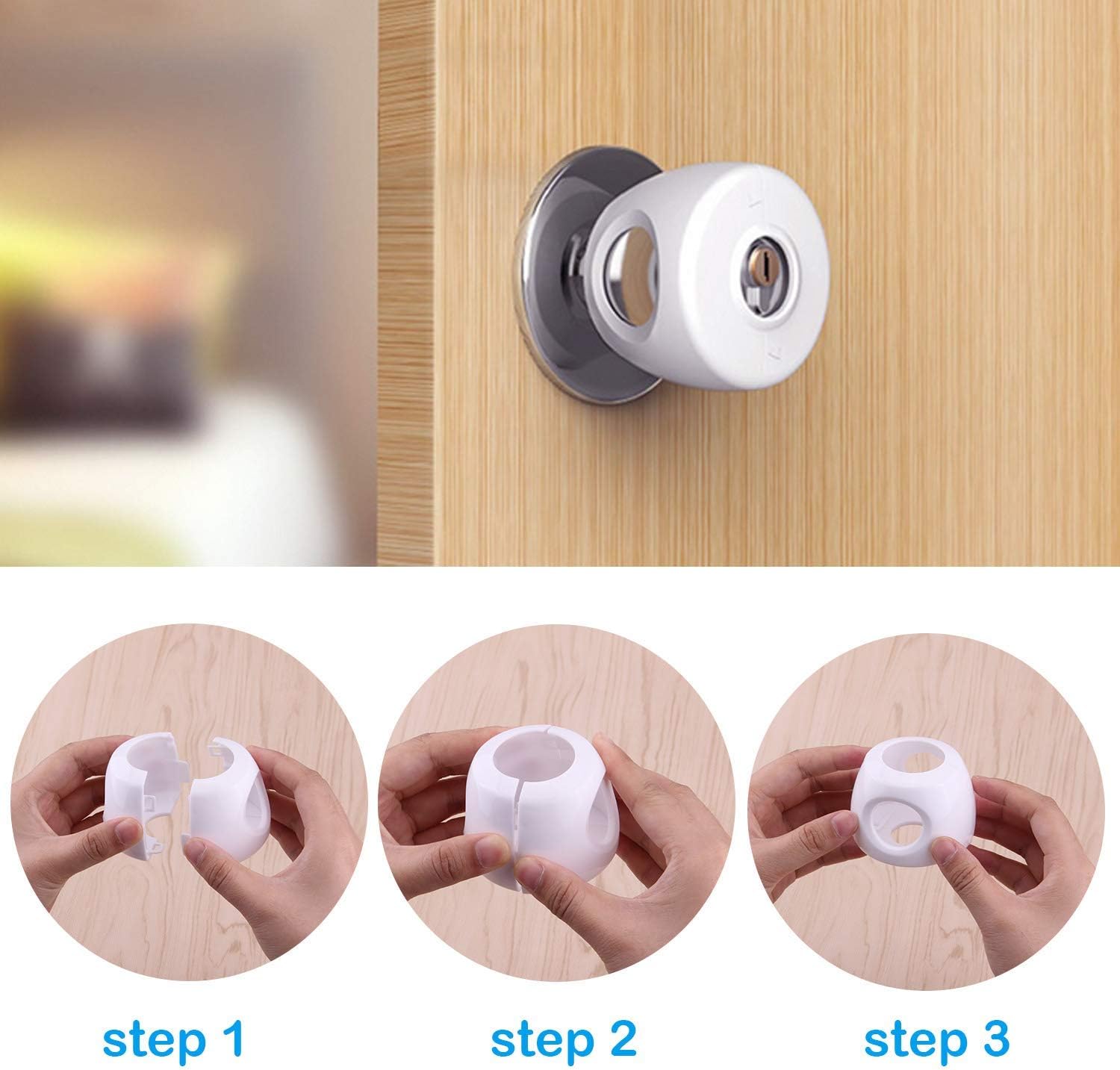 6 Pack Child Safety Door Knob Cover Baby Doorknob Handle Cover, Kids Proof Door Knob Covers Lockable Design for Home Bedroom Living Room Kangkangk