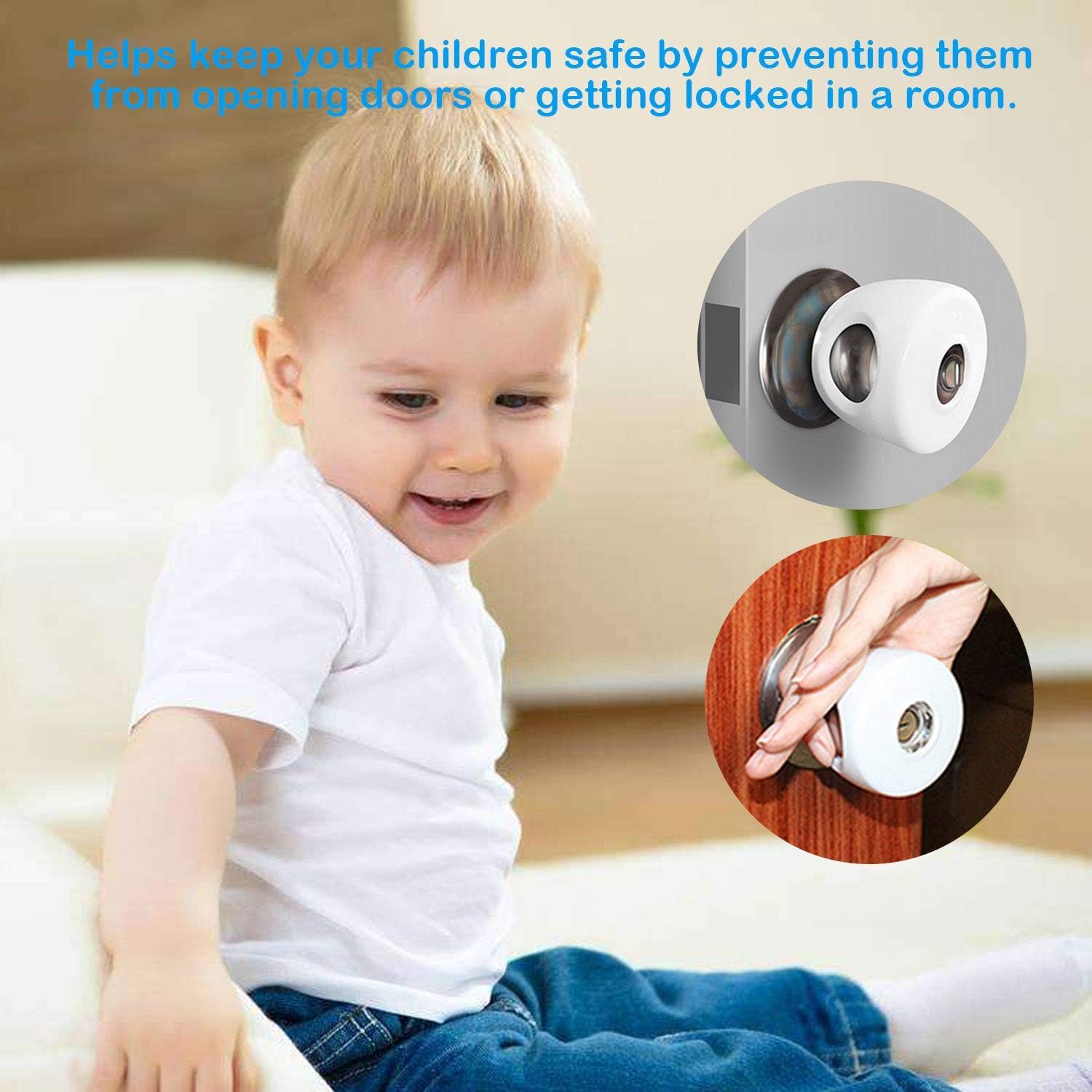6 Pack Child Safety Door Knob Cover Baby Doorknob Handle Cover, Kids Proof Door Knob Covers Lockable Design for Home Bedroom Living Room Kangkangk
