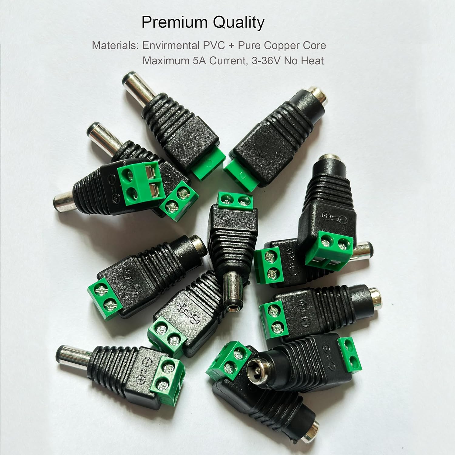 10 Pairs 12V Male+Female 2.1x5.5MM DC Power Jack Plug Adapter Barrel Connector for CCTV Security Camera Led Strip