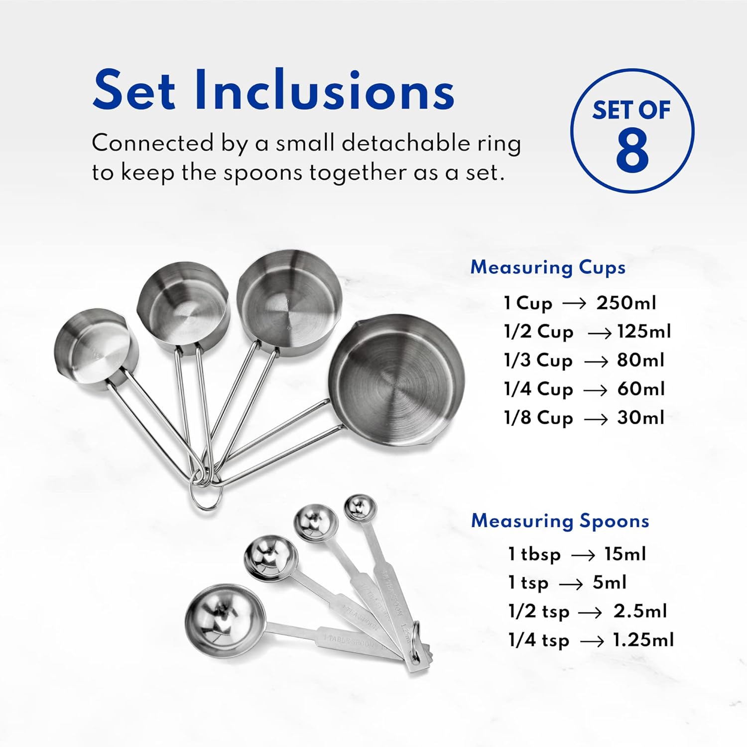 42917 Commercial Quality Stainless Steel Measuring Cups and Spoons Combo Set