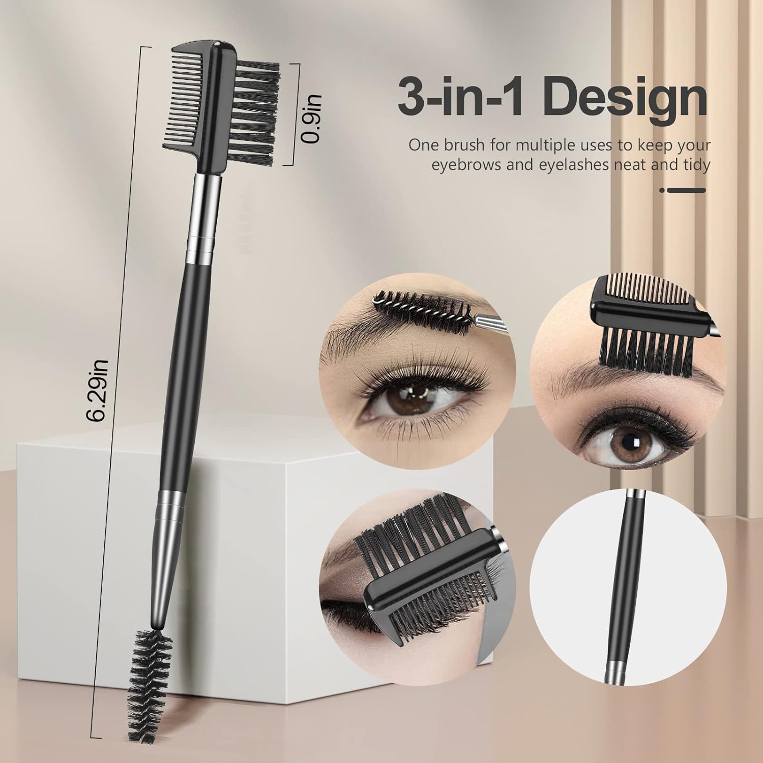 Eyebrow Brush Eyelash Separator Brow Comb & Lash Spoolie Professional Eye Makeup Tools 3 Pieces Set