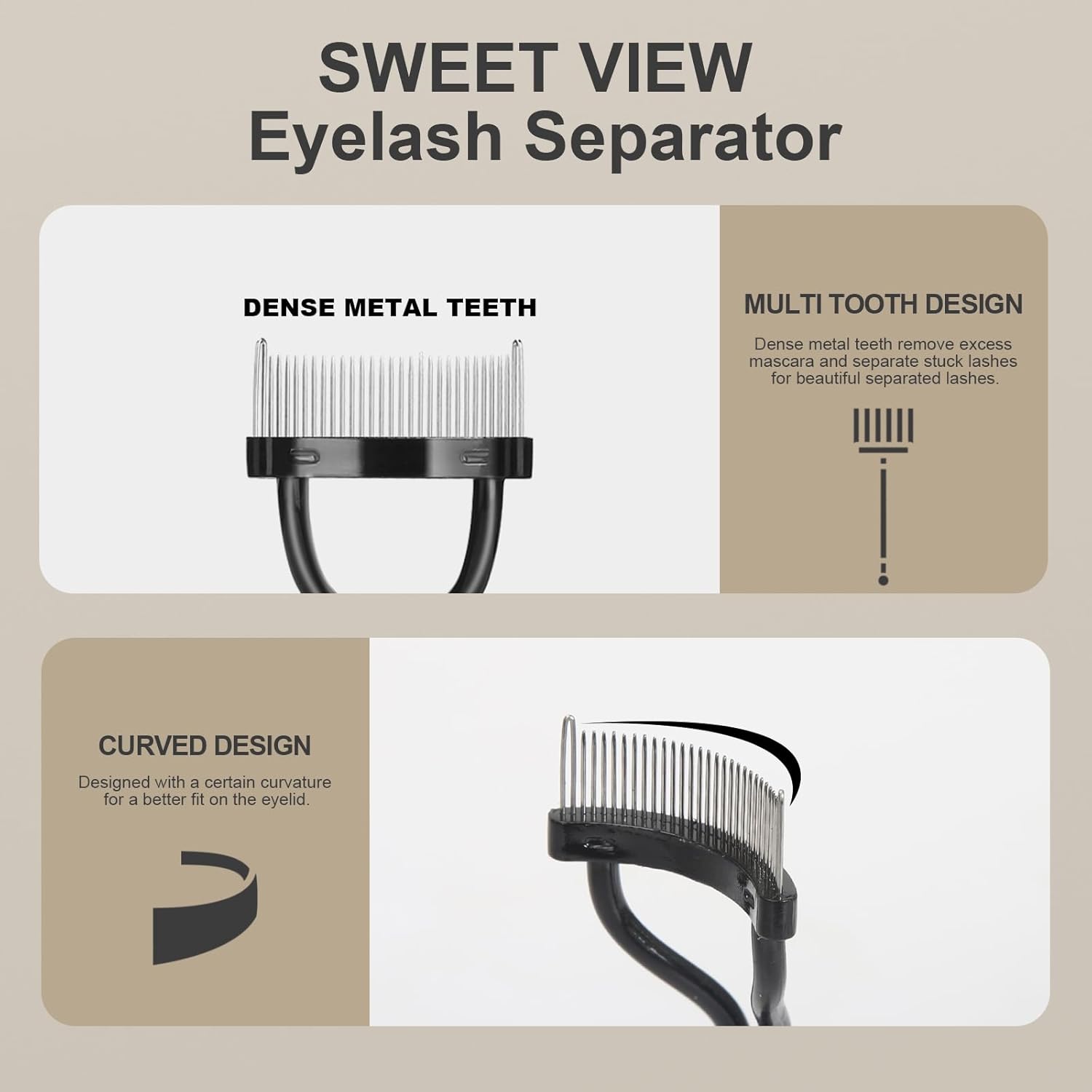 Eyebrow Brush Eyelash Separator Brow Comb & Lash Spoolie Professional Eye Makeup Tools 3 Pieces Set