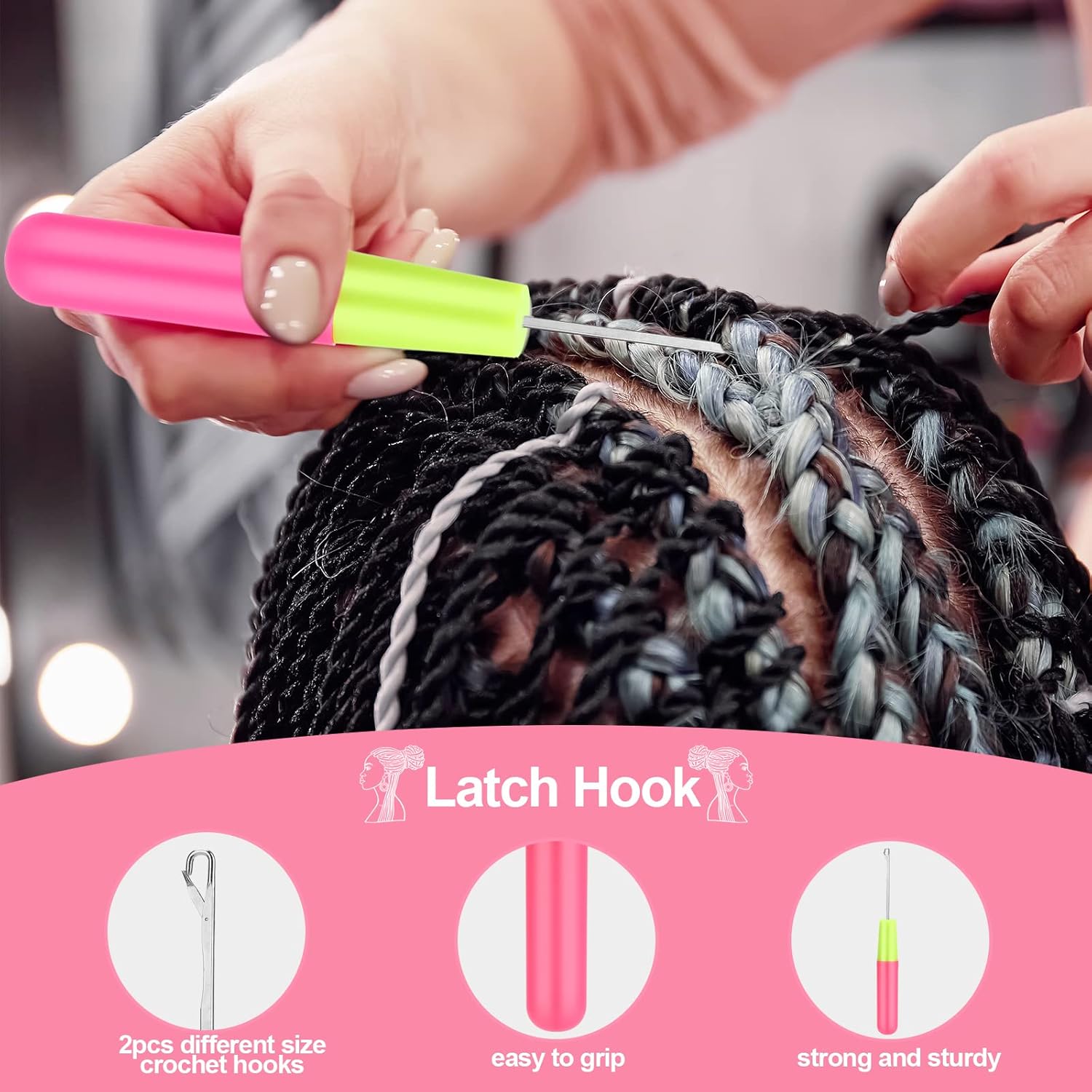 Crochet Hooks for Hair with 2pcs Crochet Needle, 1pcs Edge Brush, 1pcs Bristle Hair Brush, 1pcs Rat Tail Comb, 3pcs Gator Clips Crochet Needle for Passion Twist Crochet Hair Extensions