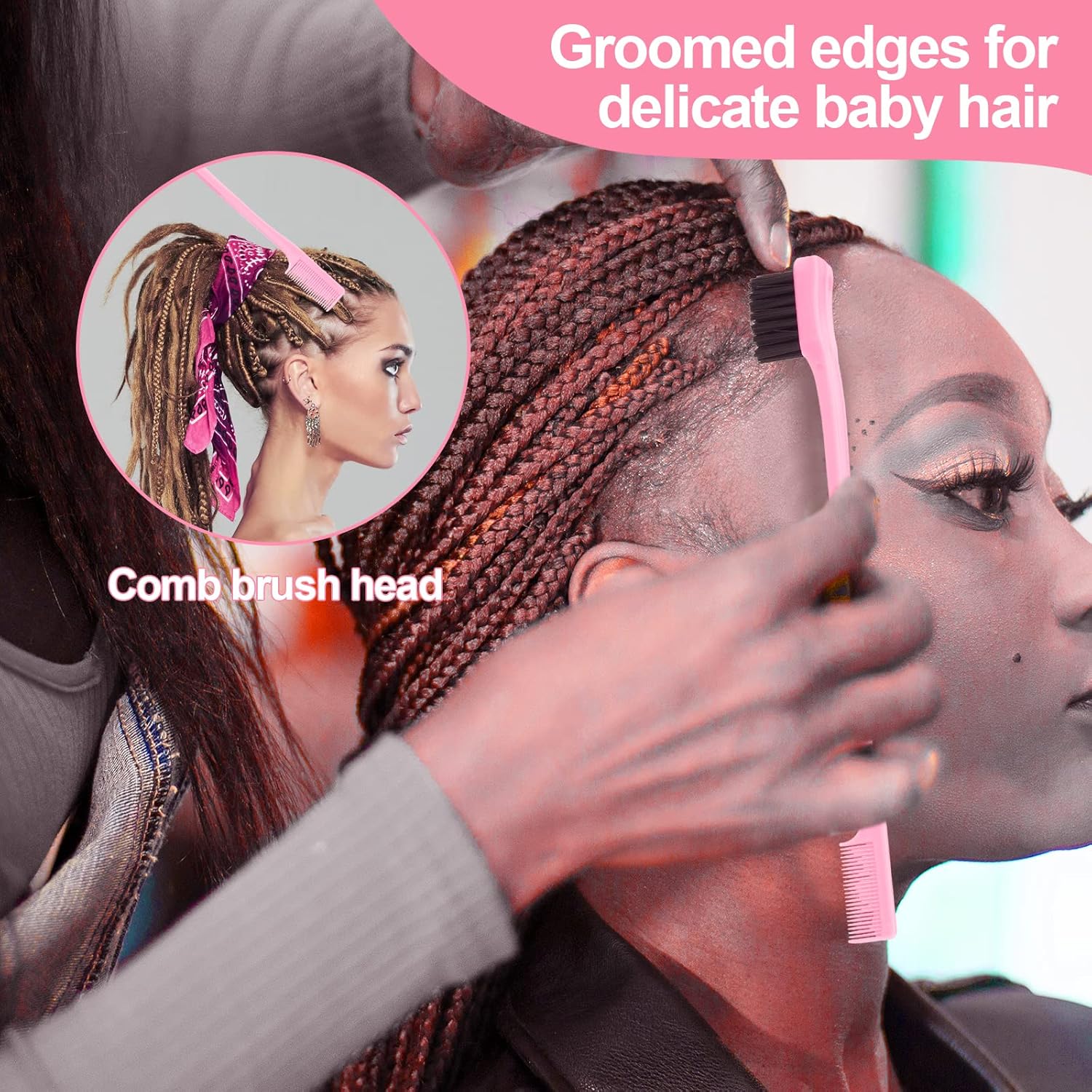 Crochet Hooks for Hair with 2pcs Crochet Needle, 1pcs Edge Brush, 1pcs Bristle Hair Brush, 1pcs Rat Tail Comb, 3pcs Gator Clips Crochet Needle for Passion Twist Crochet Hair Extensions