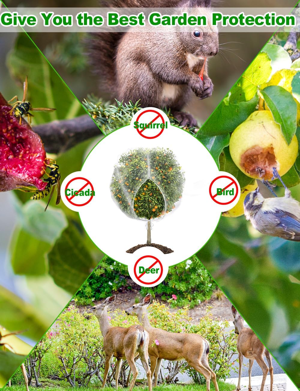 8 x 8ft Large Fruits Tree Netting, Insect Bird Barrier Tree Net with Drawstring and Zipper, Plant Cover Fruit Tree Protection to Prevent Tomato Blueberry Vegetables from Squirrels Birds