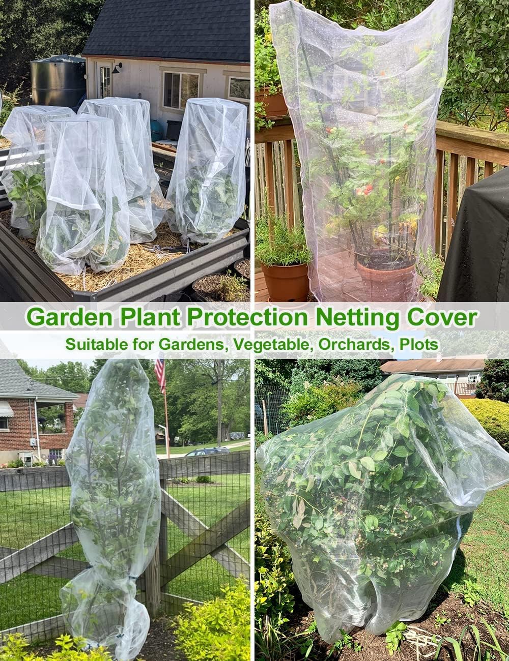 8 x 8ft Large Fruits Tree Netting, Insect Bird Barrier Tree Net with Drawstring and Zipper, Plant Cover Fruit Tree Protection to Prevent Tomato Blueberry Vegetables from Squirrels Birds