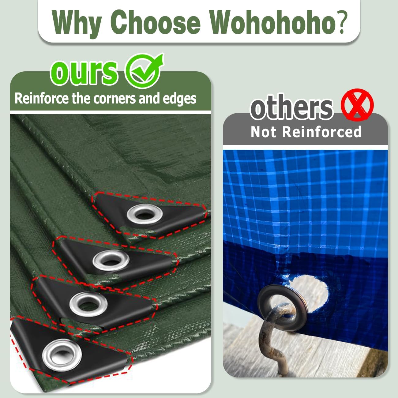 120GSM Tarpaulin Waterproof Heavy Duty, 6.6 x 9.8 Ft Large Green Rainproof Tarp UV/Tear Resistant PE Tarpaulin Sheet Tent with Reinforced Eyelets, Cover for Pool, Caravan, Garden Furniture