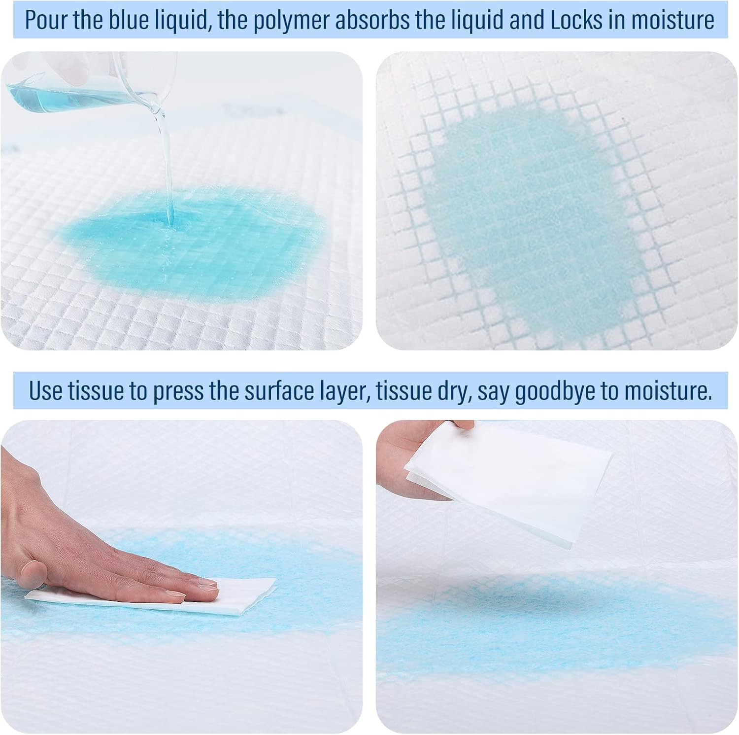 40 Pack Disposable Changing Pads, Portable Diaper Change Pad for Baby, Super Absorbent Leak-Proof Incontinence Bed Table Pee Mat for Travel and Home 40, Blue, L