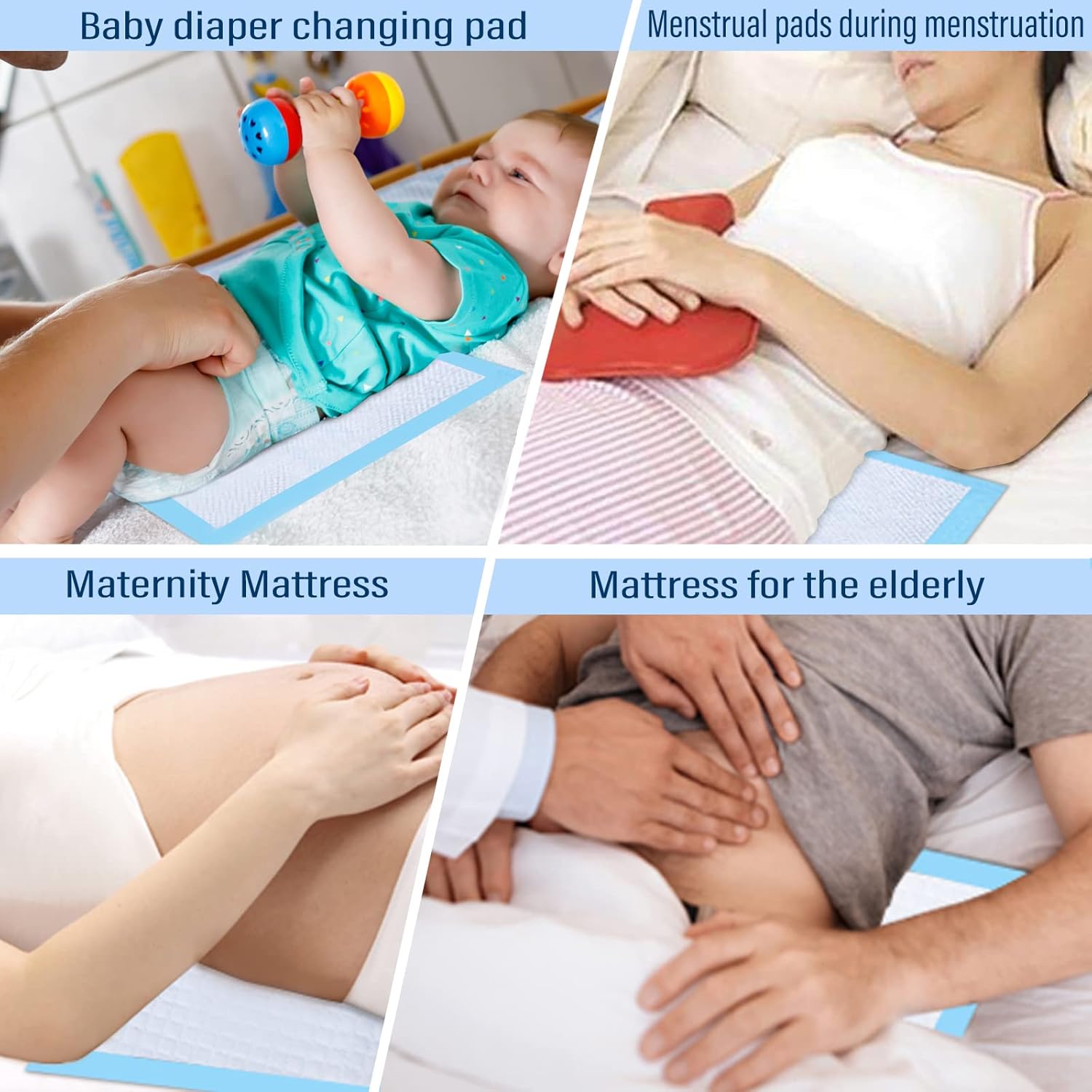 40 Pack Disposable Changing Pads, Portable Diaper Change Pad for Baby, Super Absorbent Leak-Proof Incontinence Bed Table Pee Mat for Travel and Home 40, Blue, L