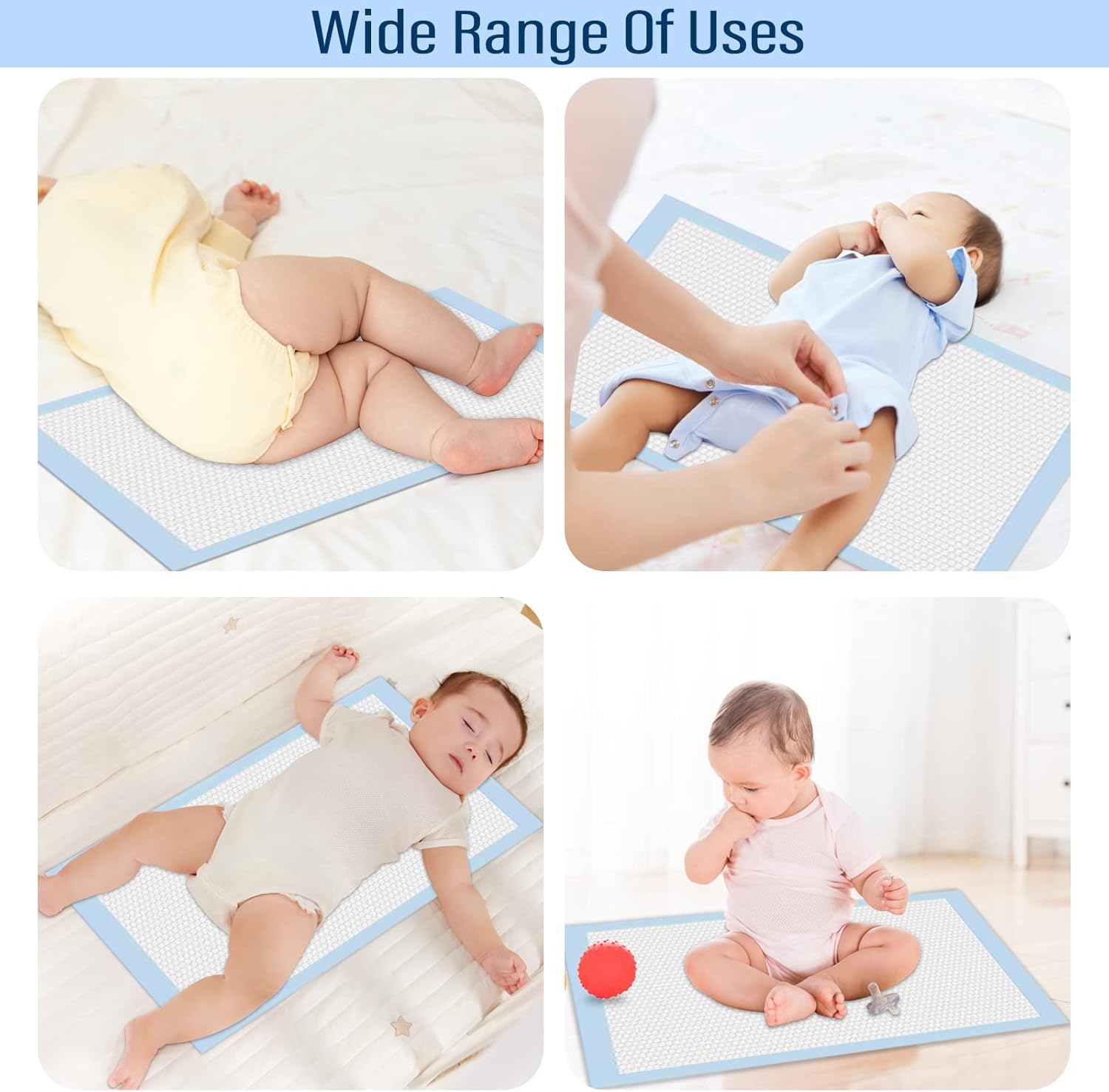 40 Pack Disposable Changing Pads, Portable Diaper Change Pad for Baby, Super Absorbent Leak-Proof Incontinence Bed Table Pee Mat for Travel and Home 40, Blue, L