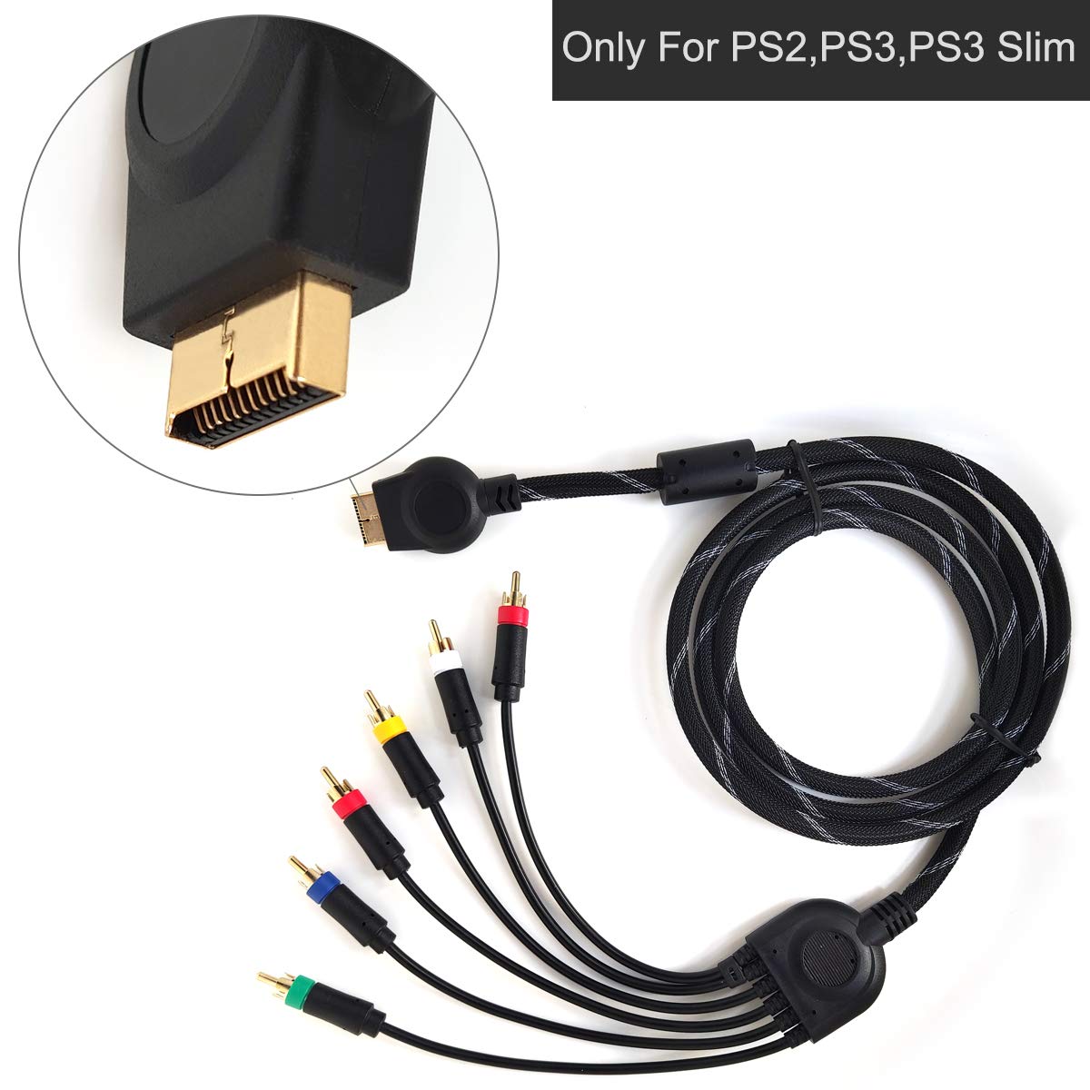 Component Audio Video Cable for PS2 / PS3 / PS3 Slim, HD Multi Out Composite RCA Audio Video Cable for PS3 6 Feet