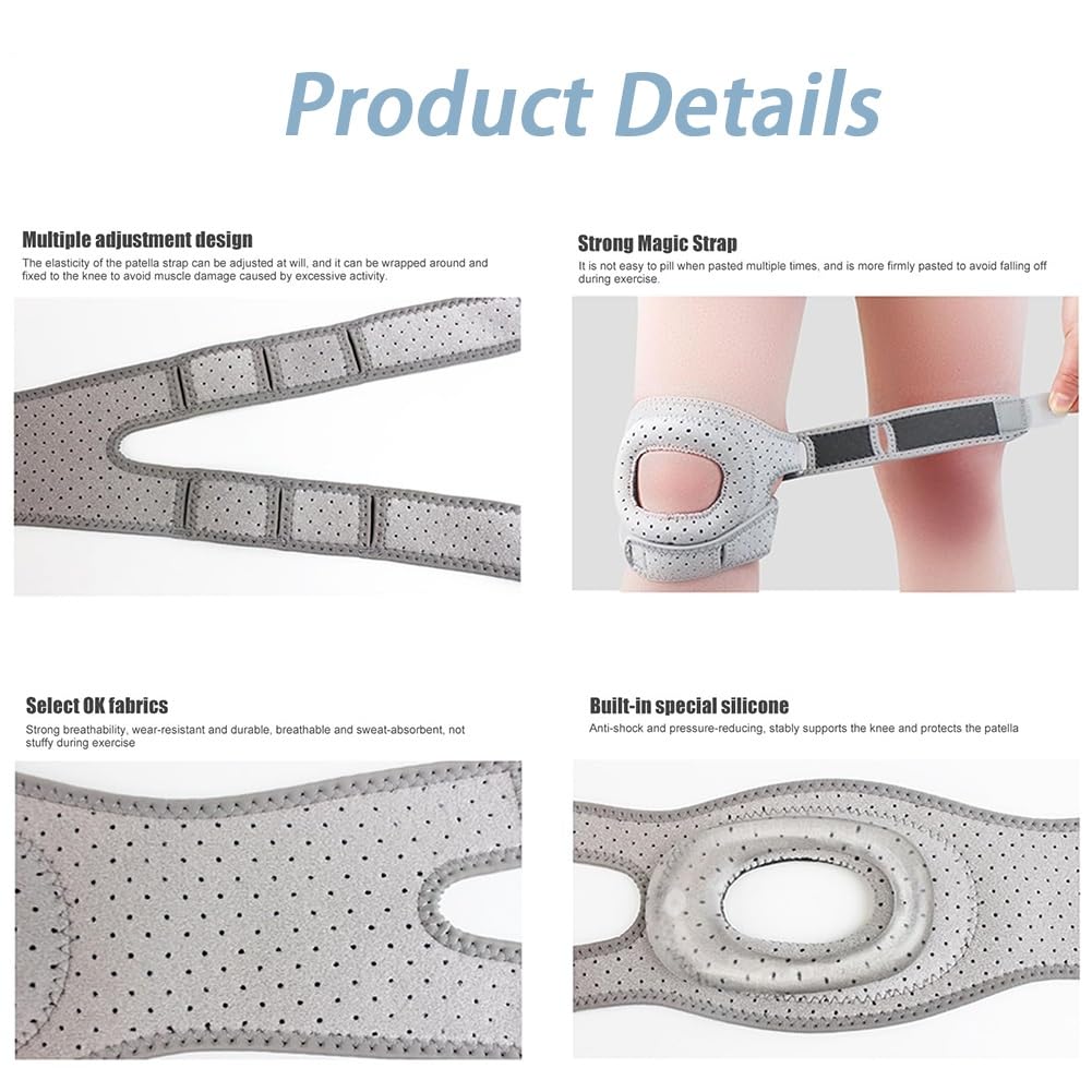 Wellnee Knee Brace,Knee Support for Athletes,Adjustable Tendon Support Sleeve Brace,Pain-Relief Knee Pads for Meniscus, Orthopedic 2pcs Gray,L Adult