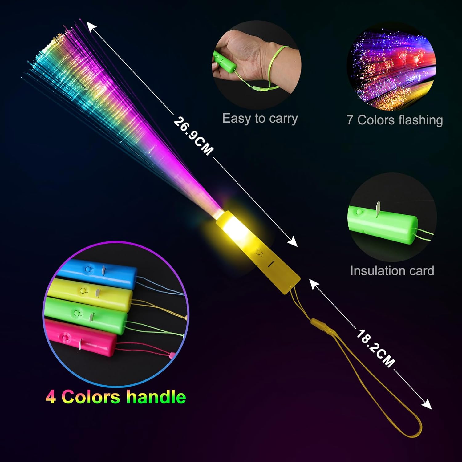10 Led Fibre Glow Sticks Multi-Coloured Flashing Glow Sticks with 3 Light Modes For Night Parties, Birthday Parties, Easter, Discos, Concerts, Christmas, Carnivals, Weddings Random Colour