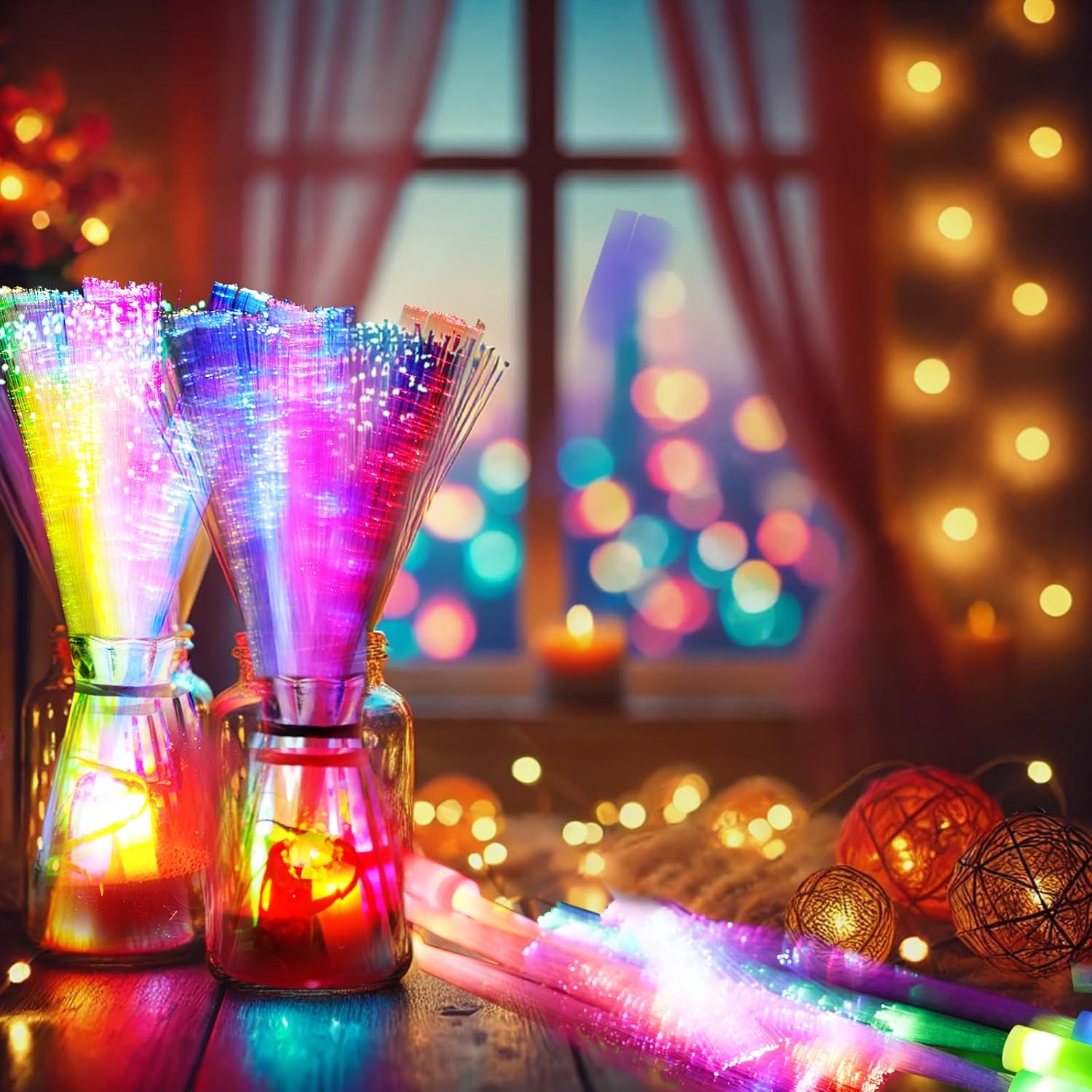 10 Led Fibre Glow Sticks Multi-Coloured Flashing Glow Sticks with 3 Light Modes For Night Parties, Birthday Parties, Easter, Discos, Concerts, Christmas, Carnivals, Weddings Random Colour