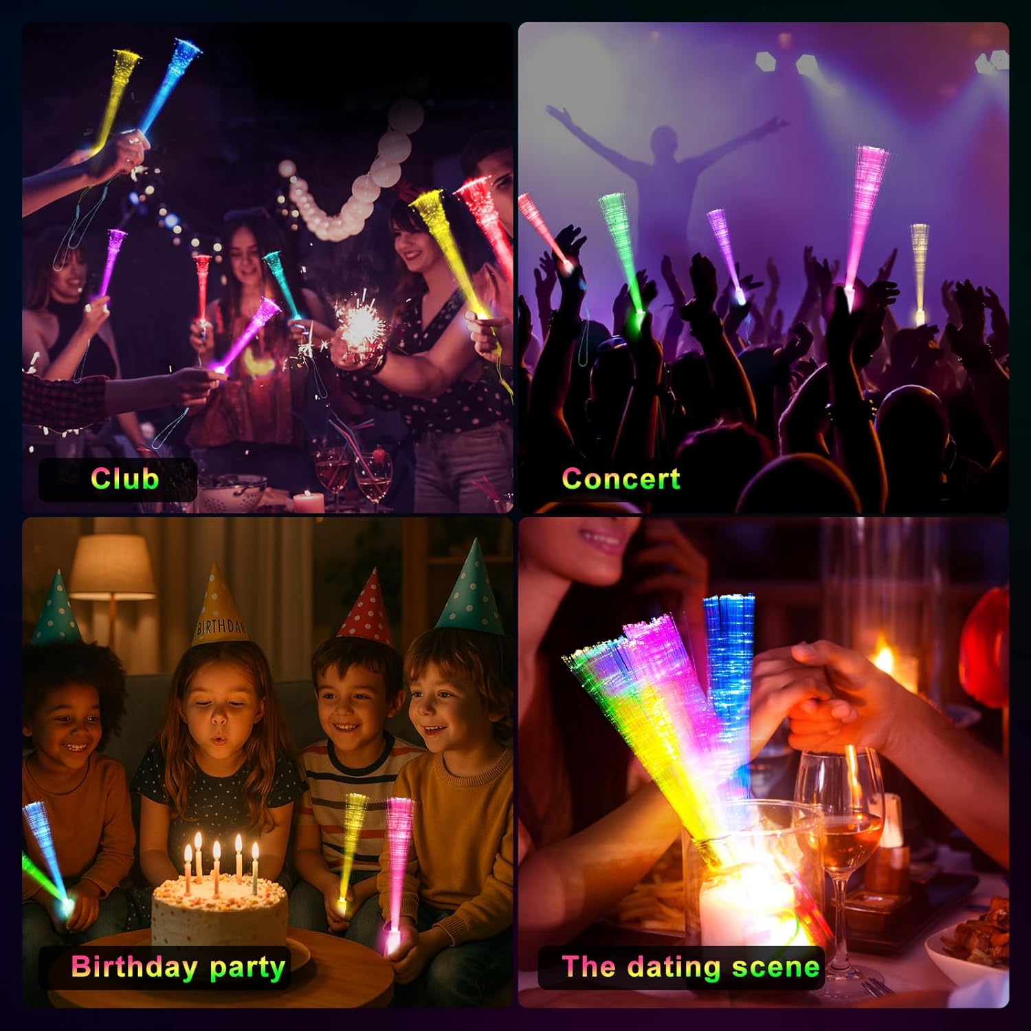 10 Led Fibre Glow Sticks Multi-Coloured Flashing Glow Sticks with 3 Light Modes For Night Parties, Birthday Parties, Easter, Discos, Concerts, Christmas, Carnivals, Weddings Random Colour