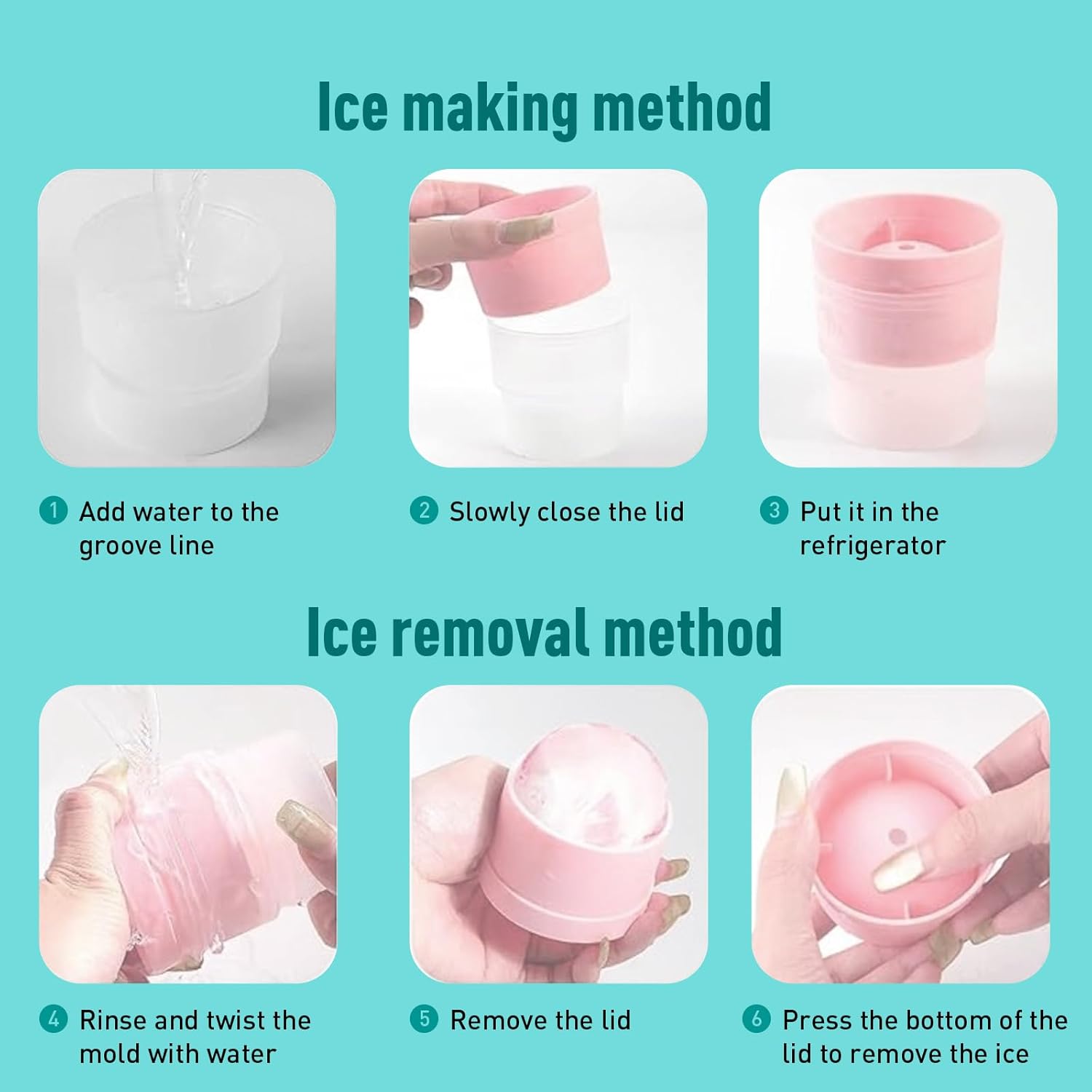 Large Ice Ball Molds 6 PCS - Silicone Spherical Ice Cube Trays for Whiskey, Cocktails, Cold Drinks - Freezer Safe Ice Maker for Refrigerator & Baby Food Storage