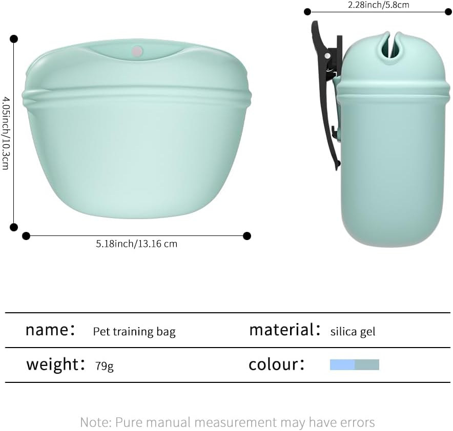 2 Pcs Silicone Dog Treat Pouch,Portable Dog Training Pouch for Treats with Magnetic Closure and Clip,Snacks and Treats to Take Along With Your Dog When Walking Sky Blue + Light Green