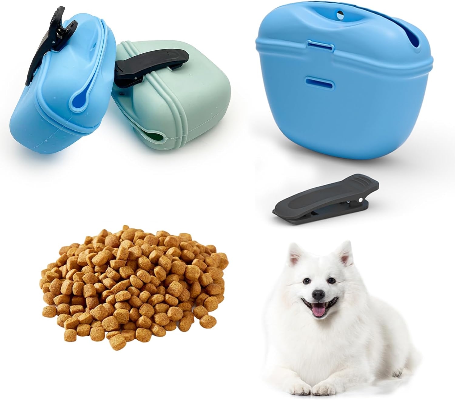2 Pcs Silicone Dog Treat Pouch,Portable Dog Training Pouch for Treats with Magnetic Closure and Clip,Snacks and Treats to Take Along With Your Dog When Walking Sky Blue + Light Green