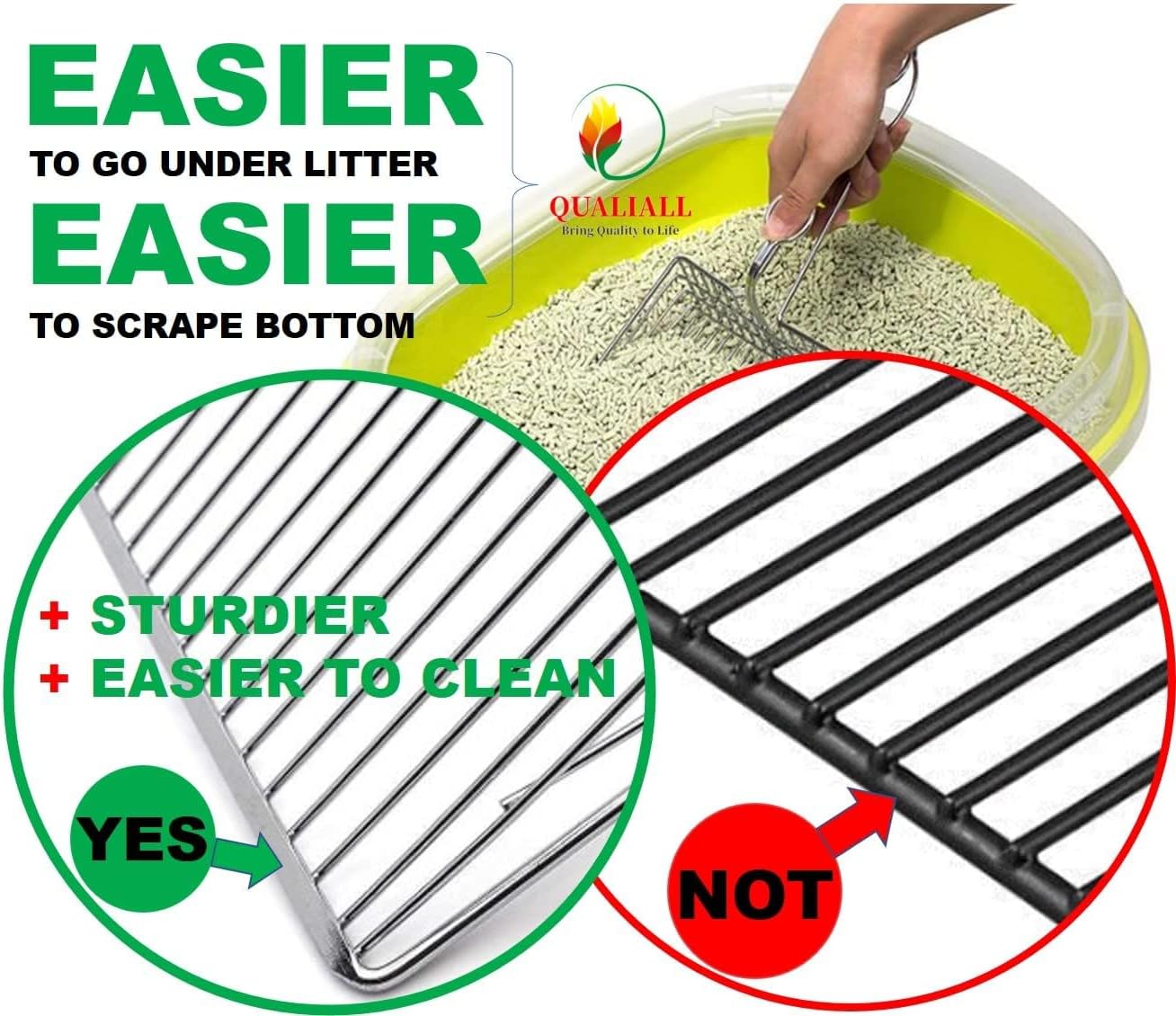 Metal Cat Litter Scoop, Fast and Clean Clumping Kitty Litter Scooper with Holder, Flat Ledging Edge, Large Solid and Comfy! All Metal Fun Maker, Say No to Dirty and Loose Handle,1+2pcs