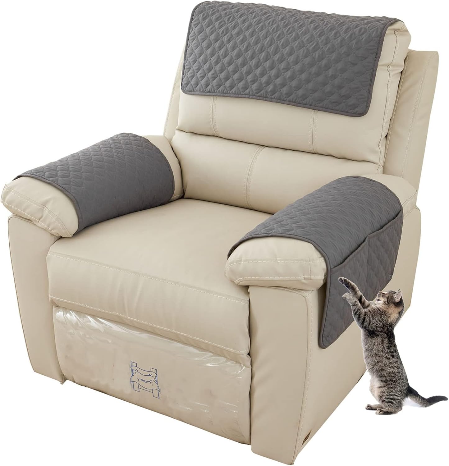 Armrest Chair Covers, Stretch Armchair Couch Arm Rest Cover, Waterproof Armchair Slipcover Nonslip Quilted Furniture Protector for Pets Leather Sofa Couch Dark Gray,1 Person Set of 3
