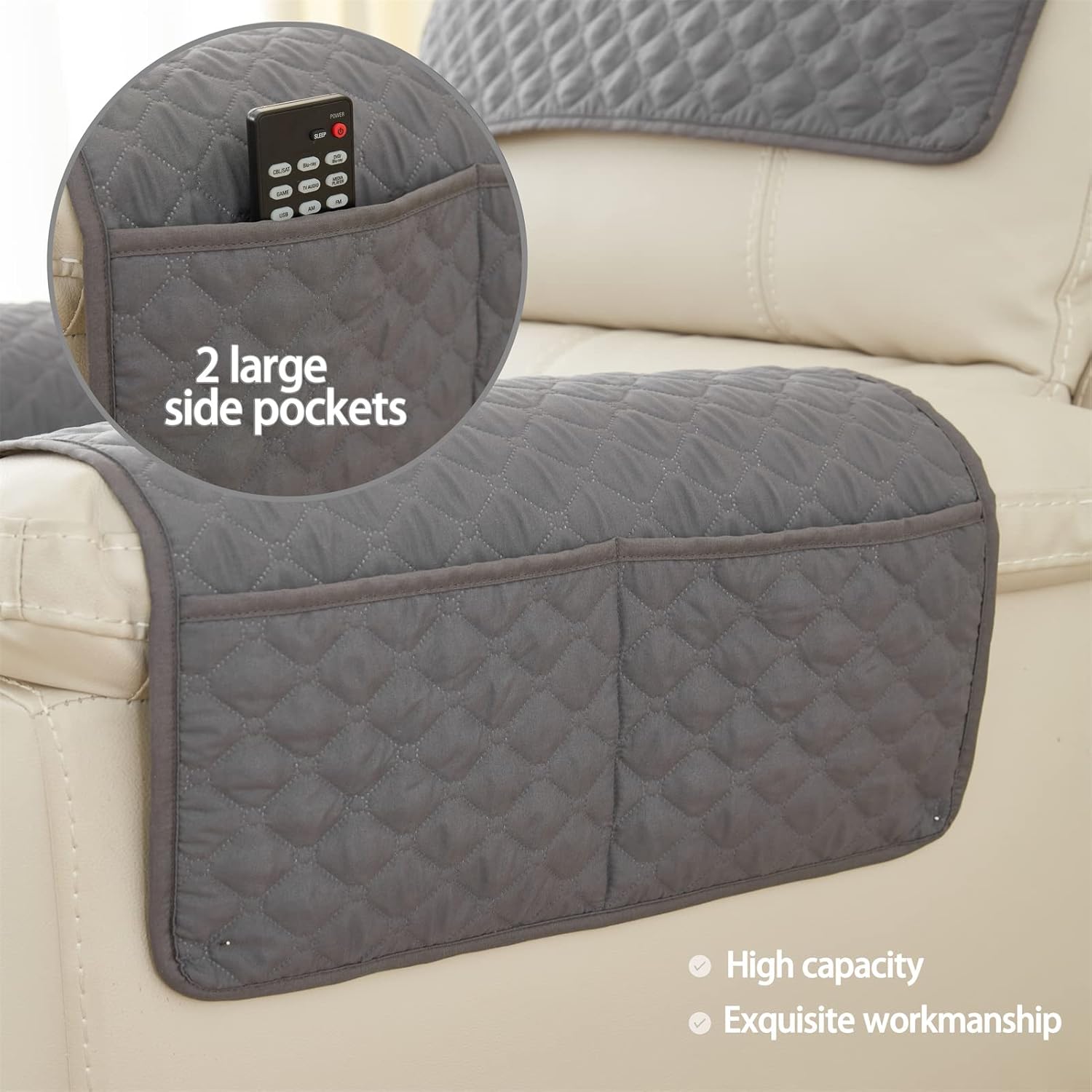 Armrest Chair Covers, Stretch Armchair Couch Arm Rest Cover, Waterproof Armchair Slipcover Nonslip Quilted Furniture Protector for Pets Leather Sofa Couch Dark Gray,1 Person Set of 3