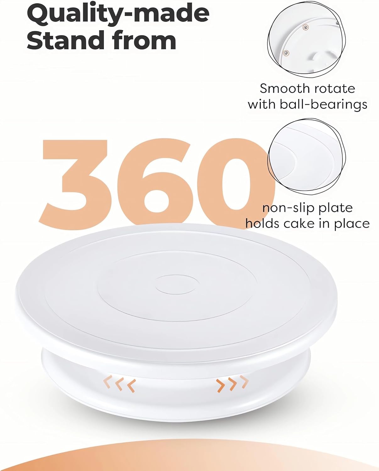 11 Inch Cake Rotating Turntable with 2 Icing Spatula and 3 Icing Smoother, Cake Rotating Turntable Stand White Baking Cake Decorating Supplies 6 PCS