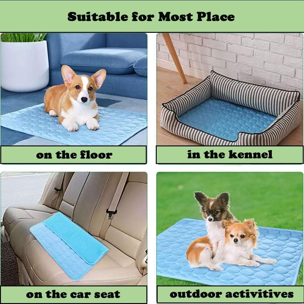 Pet Cooling Mat for Dogs, Pet Dog Self Cooling Pad, Ice Silk Self Cooling Mat Sleep Pad Foldable and Washable Summer Cool Mat Blanket for Cats, Kennels, Crates and Beds Medium 23.6"*19.7"