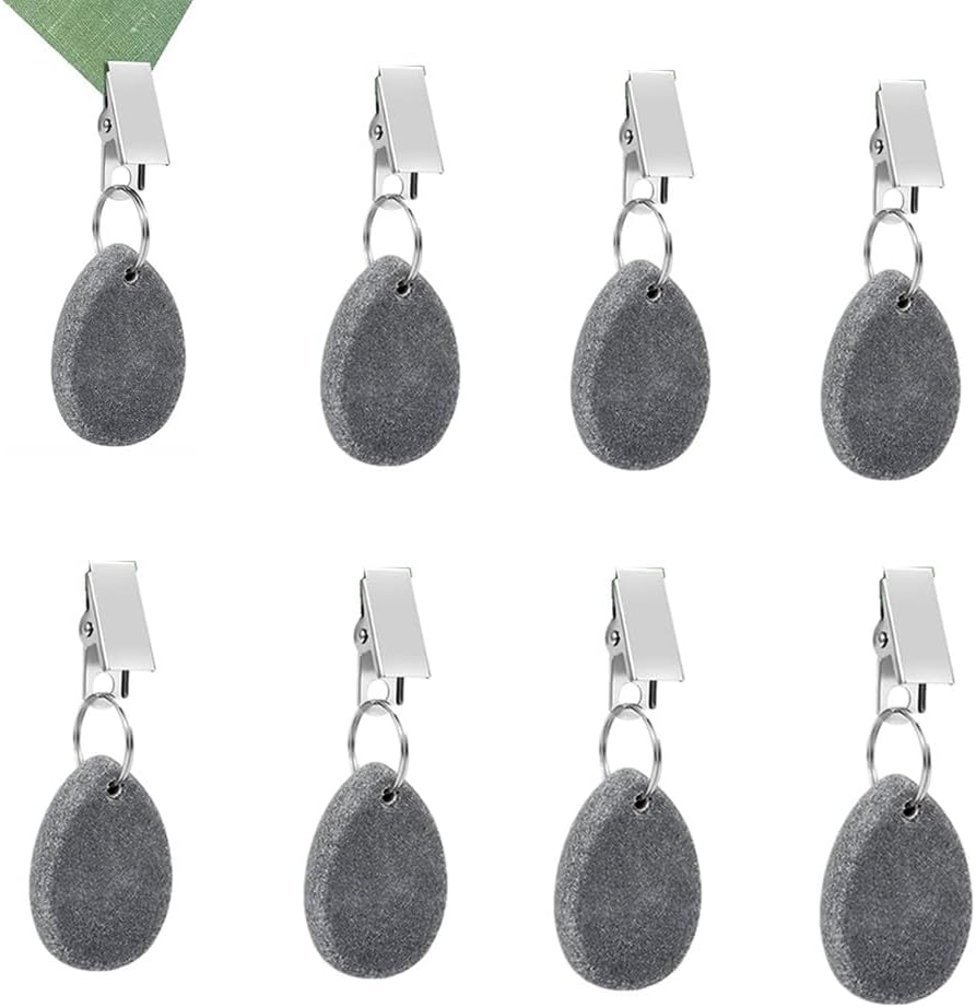8Pcs Tablecloth Weights Hangers,Outdoor Tablecloth Weights, Tear Drop Marble tablecover Weights, Tablecloth Pendant, Stone Table Scale, Family Dining Table Decoration, Metal clotheslinger Drop-Grey