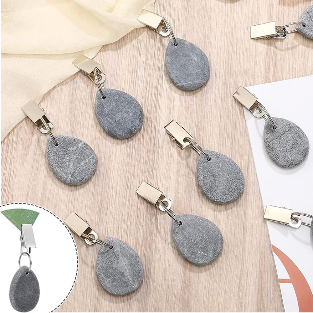 8Pcs Tablecloth Weights Hangers,Outdoor Tablecloth Weights, Tear Drop Marble tablecover Weights, Tablecloth Pendant, Stone Table Scale, Family Dining Table Decoration, Metal clotheslinger Drop-Grey