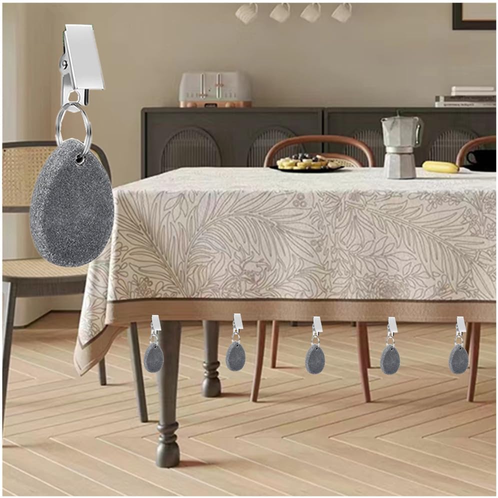 8Pcs Tablecloth Weights Hangers,Outdoor Tablecloth Weights, Tear Drop Marble tablecover Weights, Tablecloth Pendant, Stone Table Scale, Family Dining Table Decoration, Metal clotheslinger Drop-Grey