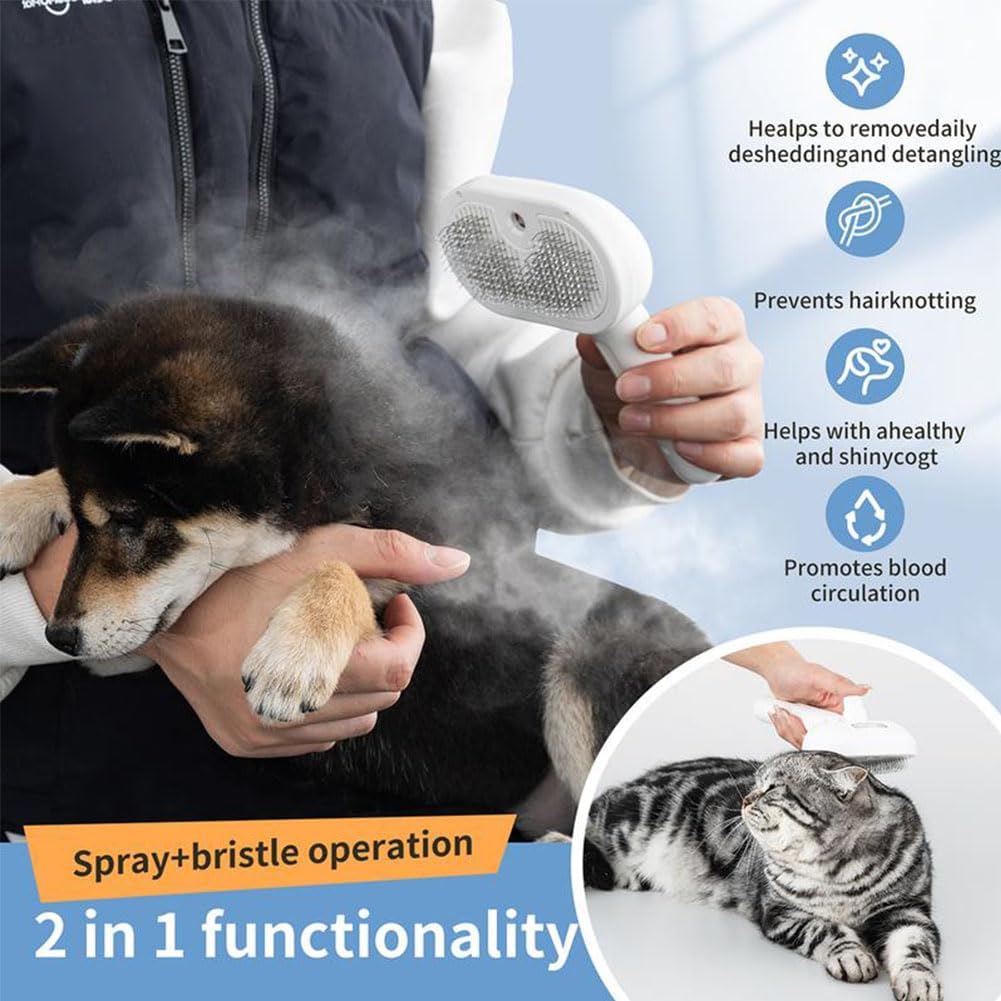 Kivori Pet Grooming Brush, Kivori All in One Pet Grooming Brush, 3-in-1 Pet Water Steam Spray Grooming Comb for Cats and Dogs 2pcs-a
