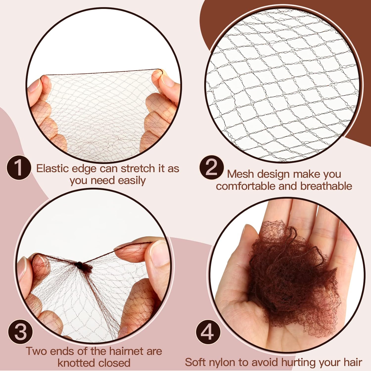Hair Accessories Set: 20PCS Mesh Hair Nets Invisible and 40PCS U Shaped Hair Pins for Women, Girls, Ballet Bun Maker & Dance Hair Nets- 20 inch 50cm , Hair Pins- 2.4 inch 6cm , Brown