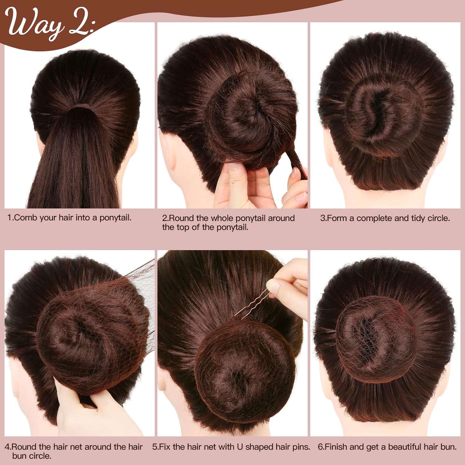 Hair Accessories Set: 20PCS Mesh Hair Nets Invisible and 40PCS U Shaped Hair Pins for Women, Girls, Ballet Bun Maker & Dance Hair Nets- 20 inch 50cm , Hair Pins- 2.4 inch 6cm , Brown