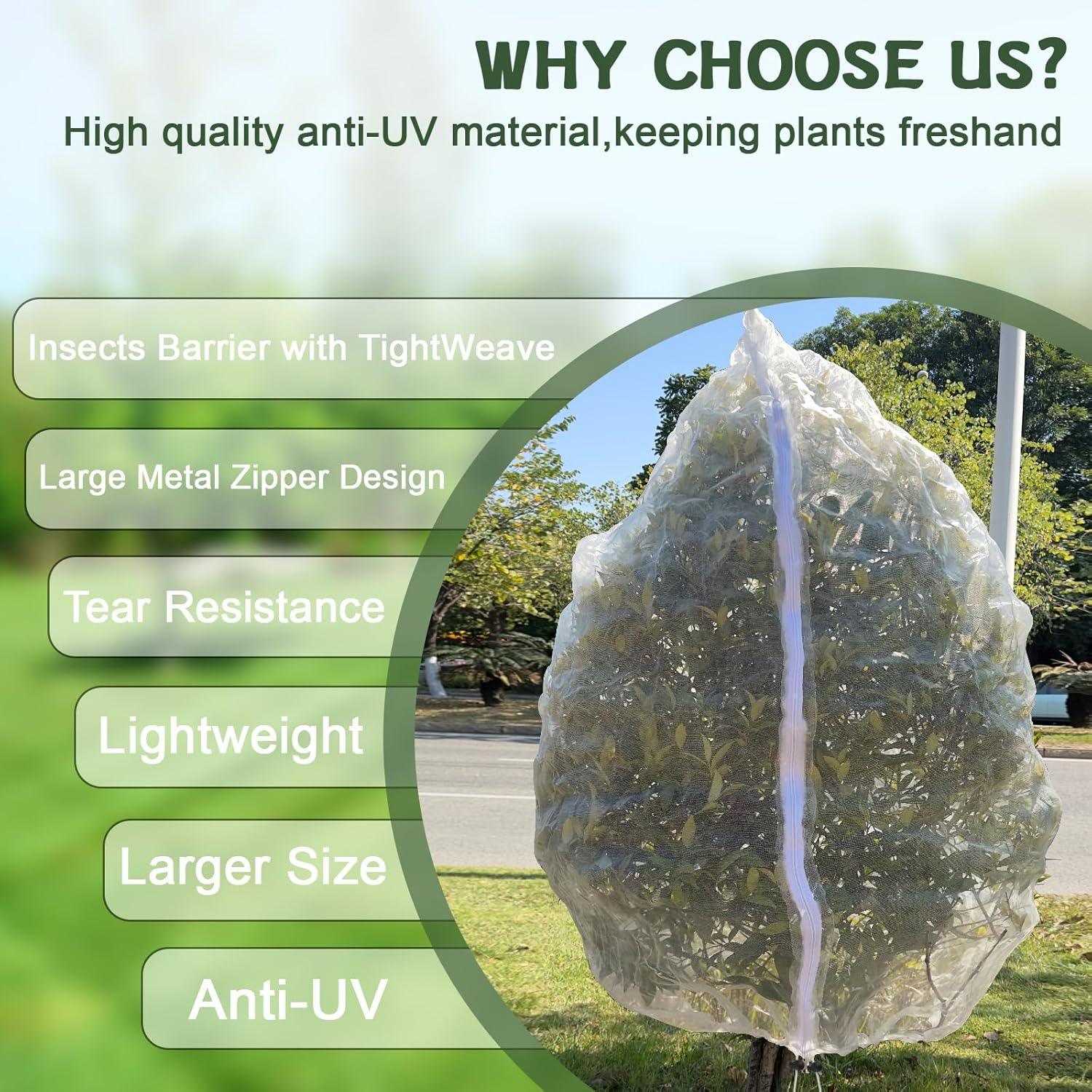1Pack 10 * 10FT Large Fruit Tree Netting Bags with Zipper and Drawstring, Bird Netting for Blueberry Bushes and Apple Tree, Garden Netting Cover Safeguard Plant from Birds, Pest and Deer