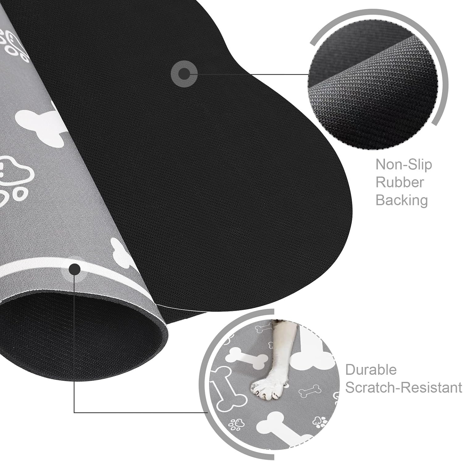 Dog Cat Food Mat,Rapid AbsorbentPet Feeding Mat, Bone Shaped Dog Placemat Water Bowl Mat with Rubber Backing,No Stains Dog Cat Food Mats Indoor, Pet Accessories Supplies 12"x18" Grey
