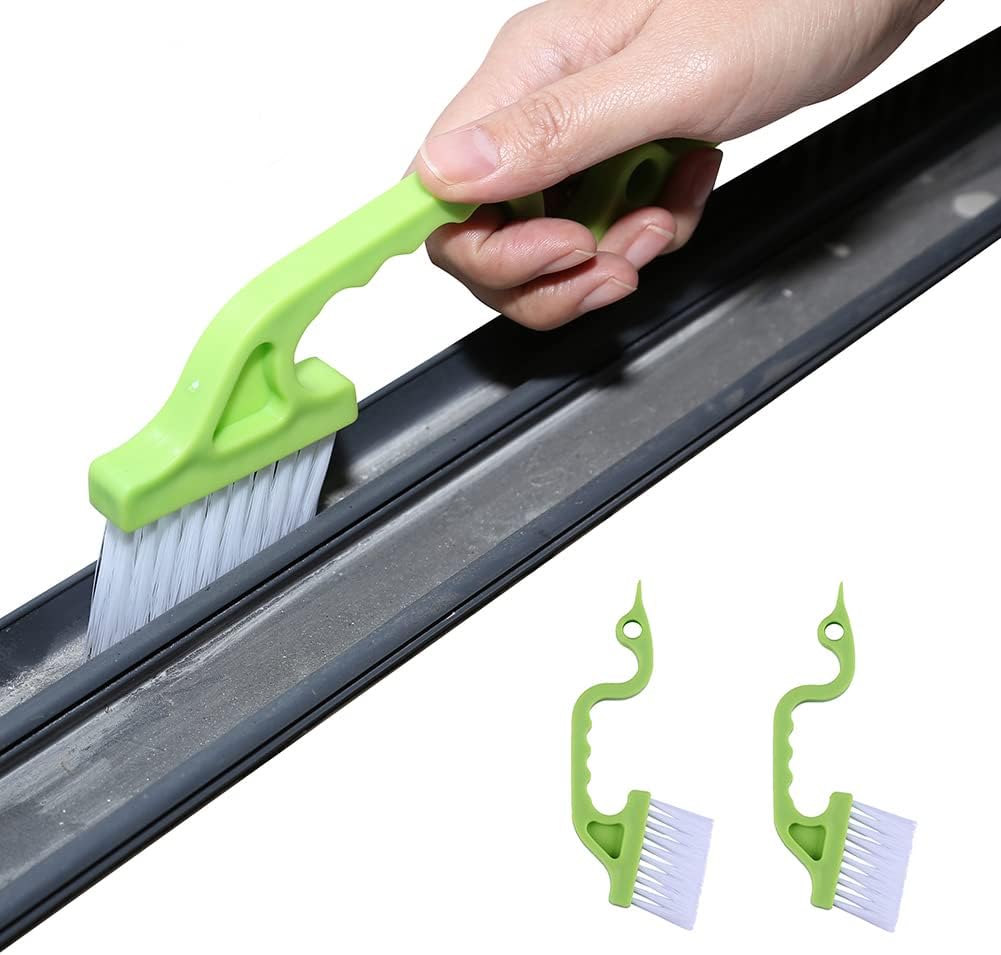 2pcs Hand-held Groove Gap Cleaning Tools Door Window Track Kitchen Cleaning Brushes Green