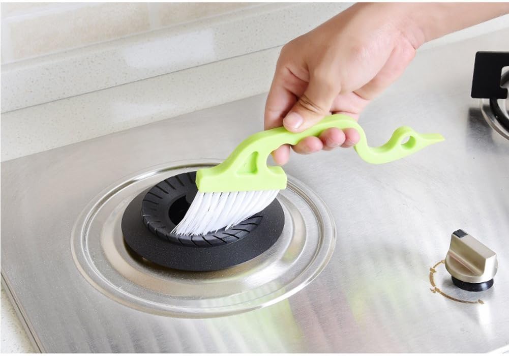 2pcs Hand-held Groove Gap Cleaning Tools Door Window Track Kitchen Cleaning Brushes Green