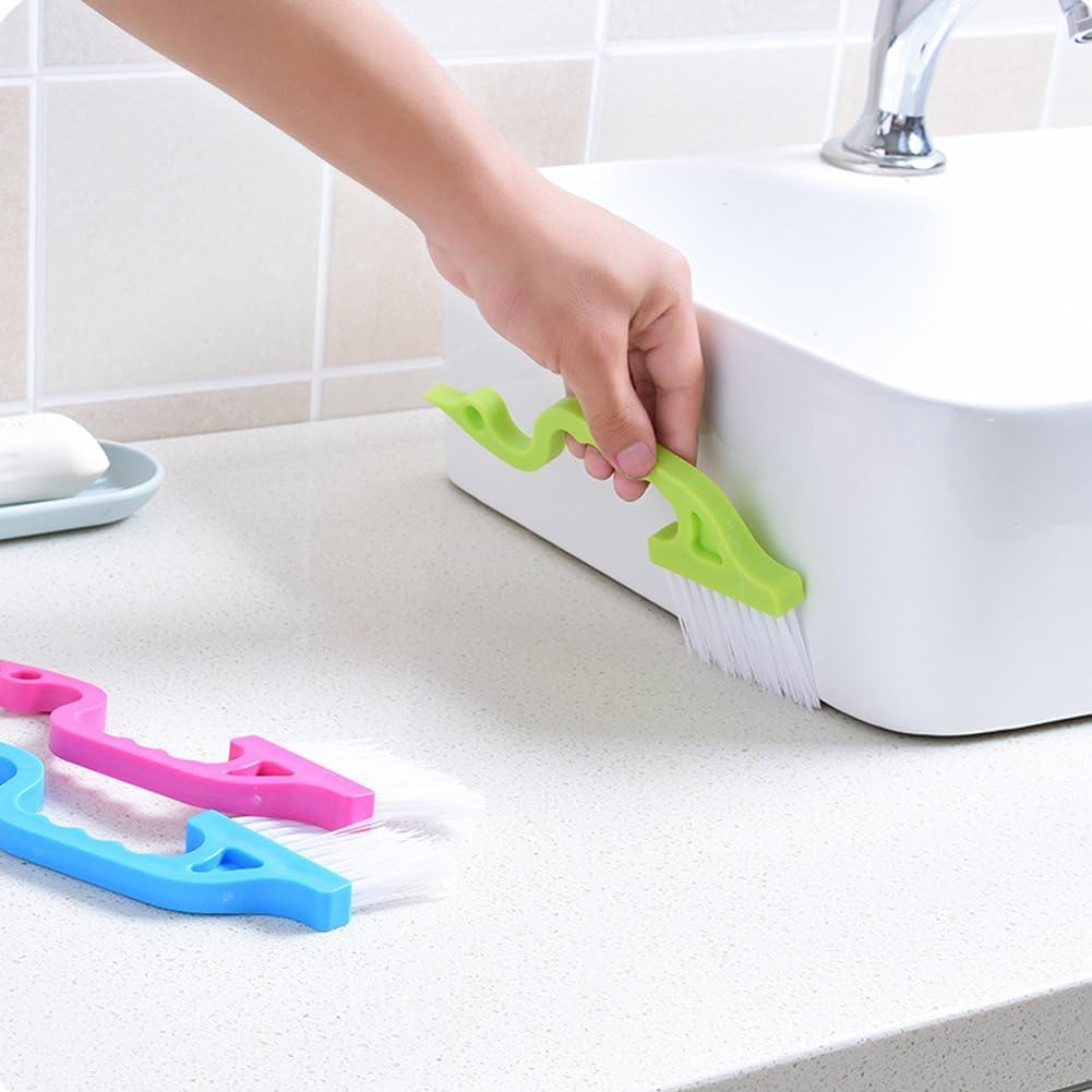 2pcs Hand-held Groove Gap Cleaning Tools Door Window Track Kitchen Cleaning Brushes Green
